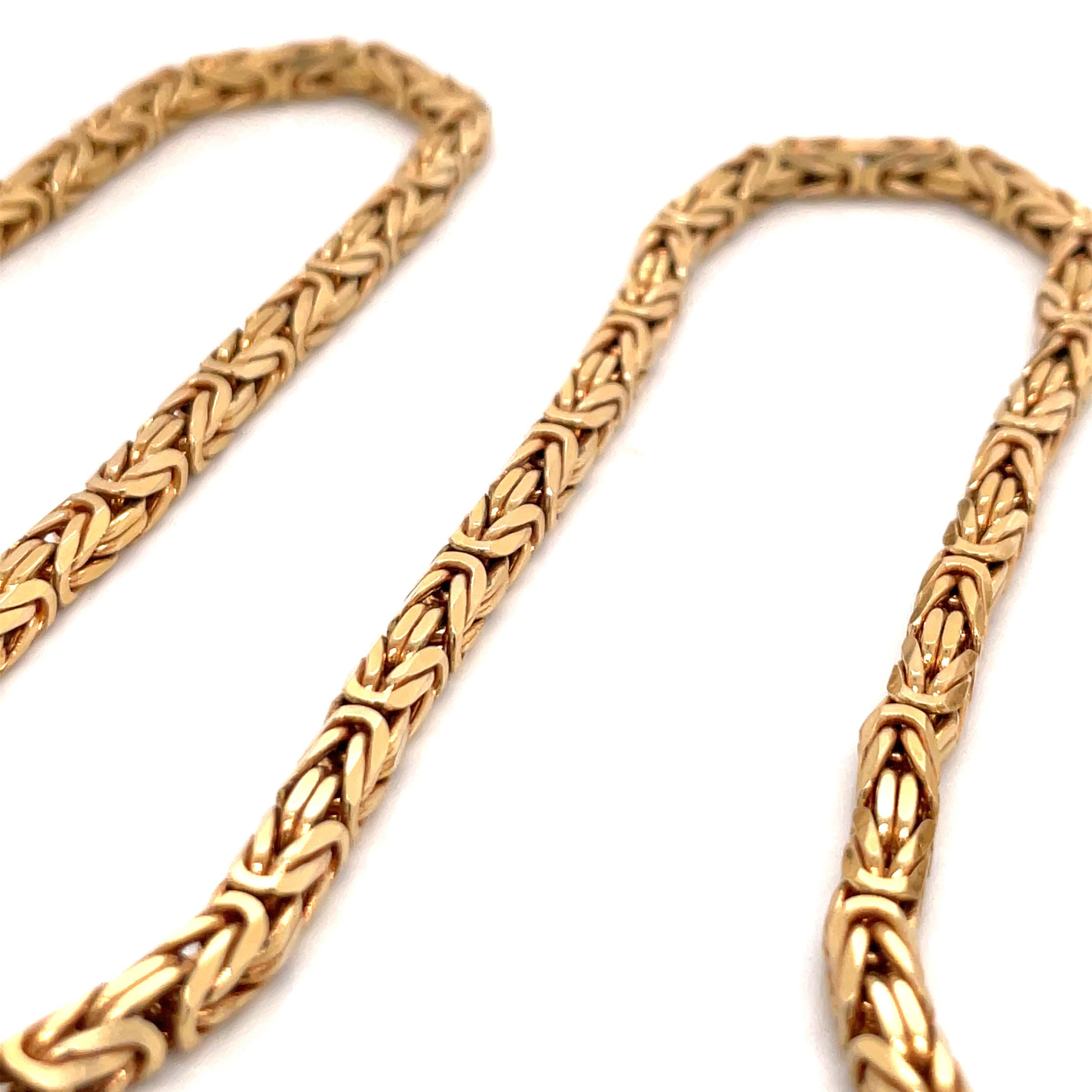14 Karat Yellow Gold Byzantine Chain Necklace 57.3 Grams In Excellent Condition In New York, NY