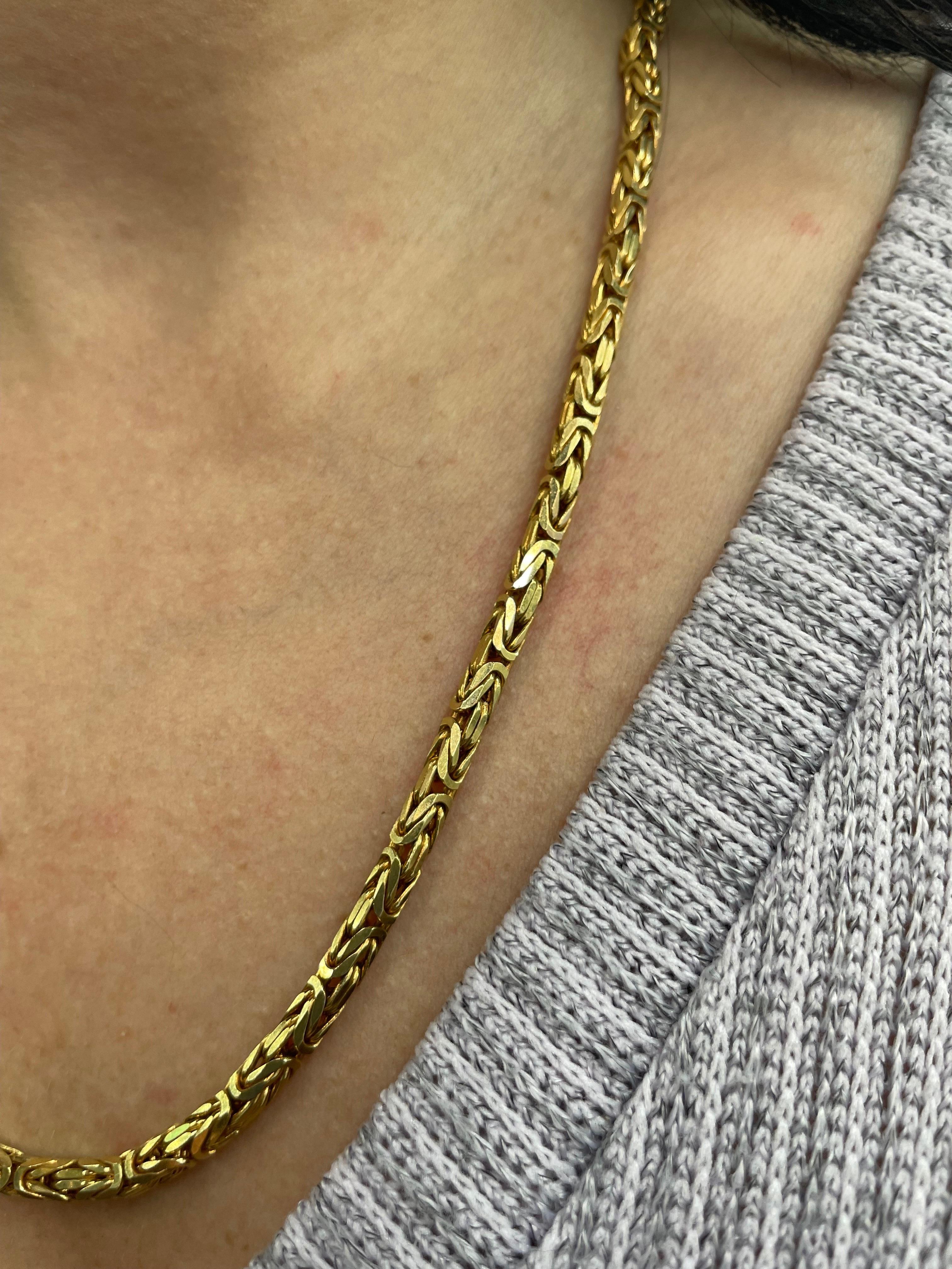 Women's or Men's 14 Karat Yellow Gold Byzantine Chain Necklace 57.3 Grams