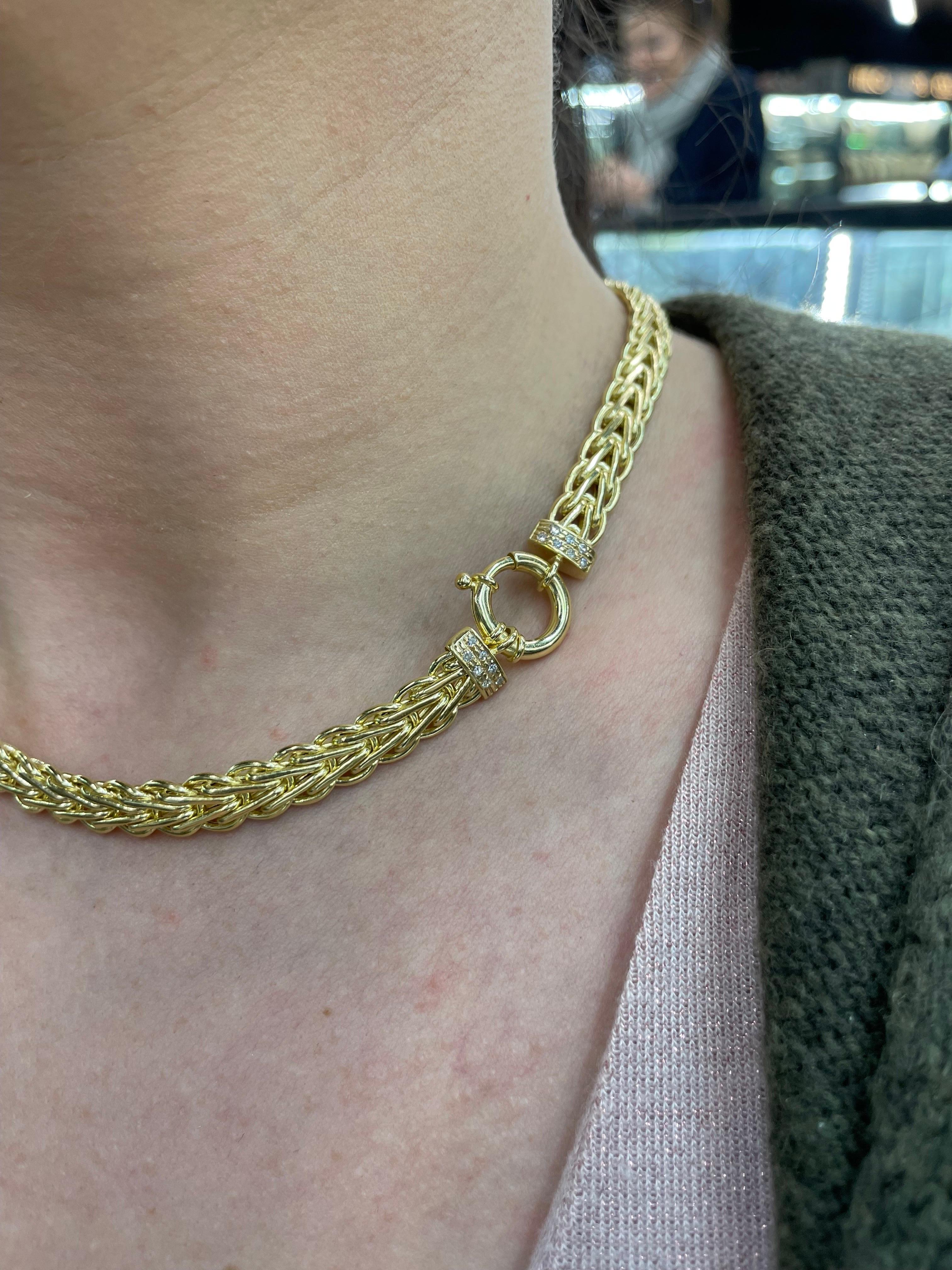 14 Karat Yellow Gold Byzantine Diamond Necklace 21 Grams Turkey 1