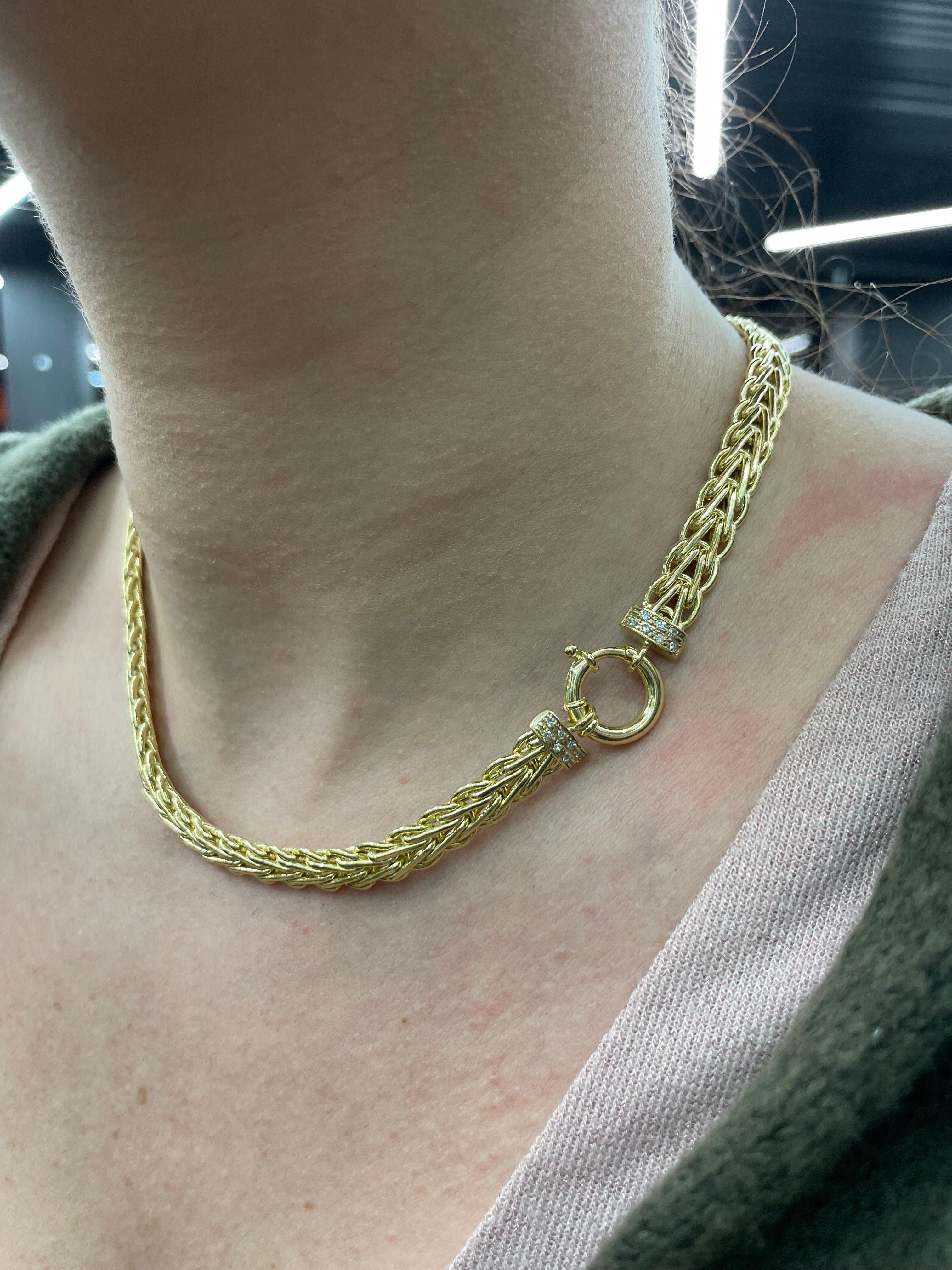14 Karat Yellow Gold Byzantine Diamond Necklace 21 Grams Turkey 2