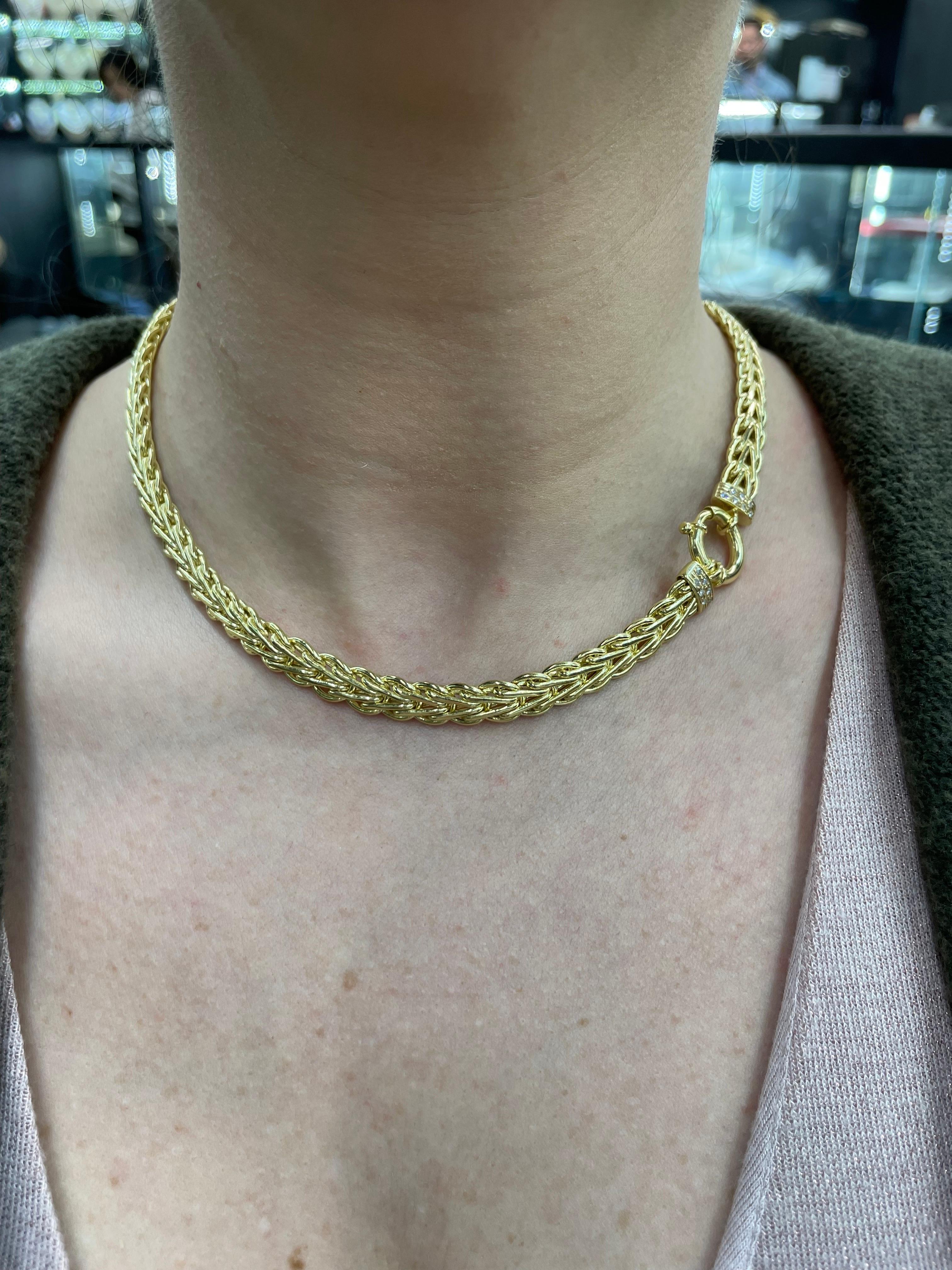 14 Karat Yellow Gold Byzantine Diamond Necklace 21 Grams Turkey 4