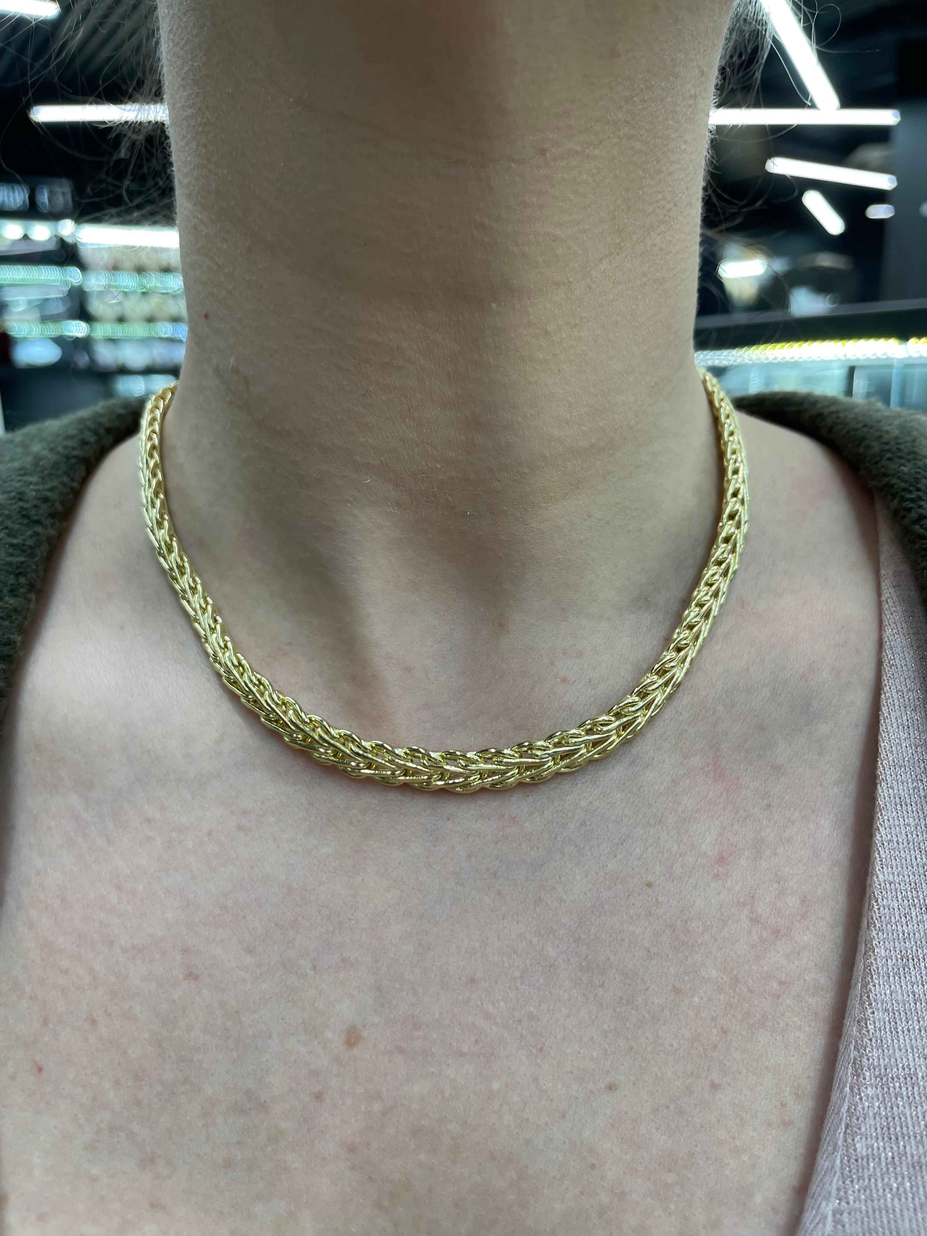 Round Cut 14 Karat Yellow Gold Byzantine Diamond Necklace 21 Grams Turkey