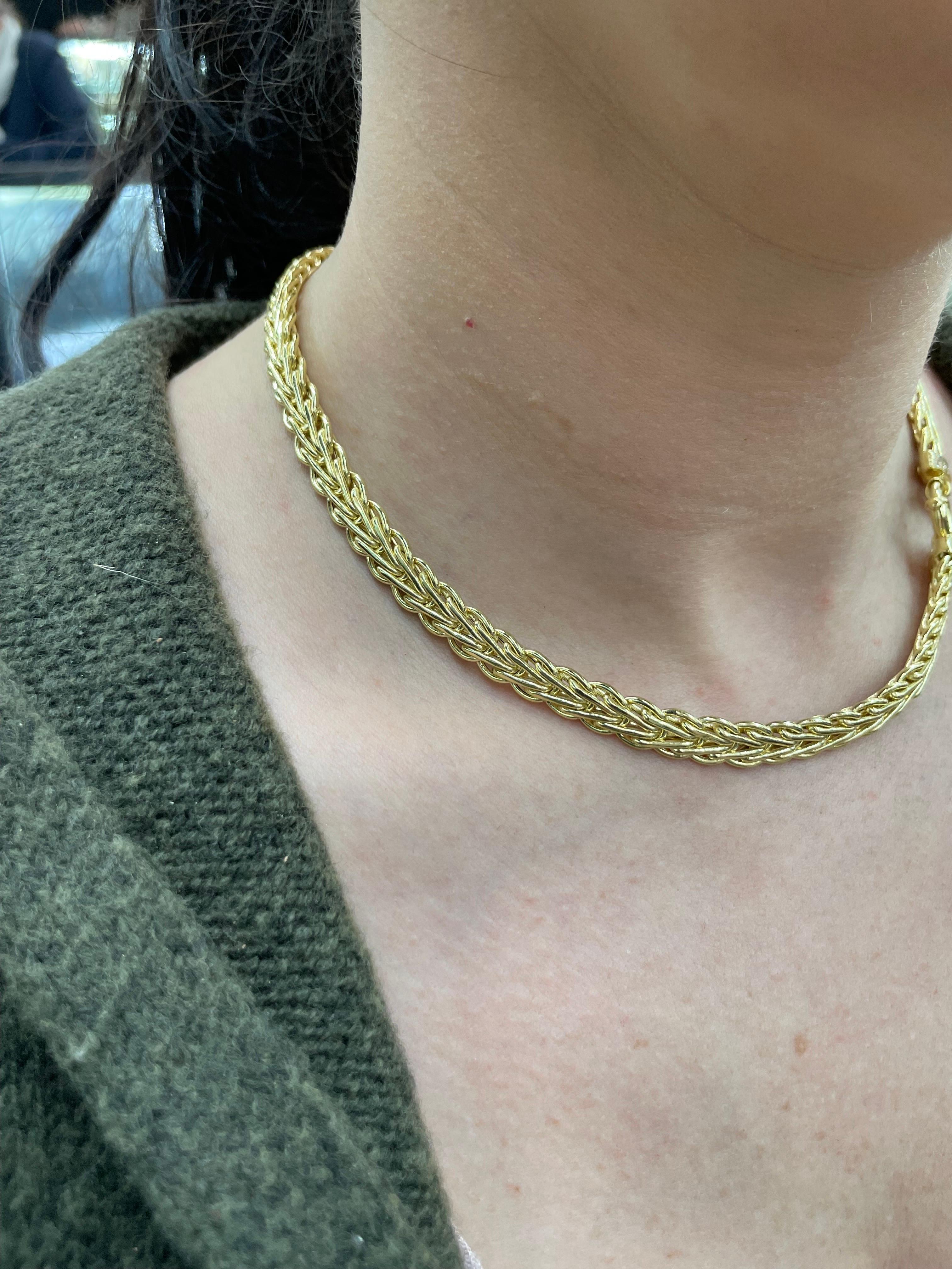 14 Karat Yellow Gold Byzantine Diamond Necklace 21 Grams Turkey In Excellent Condition For Sale In New York, NY
