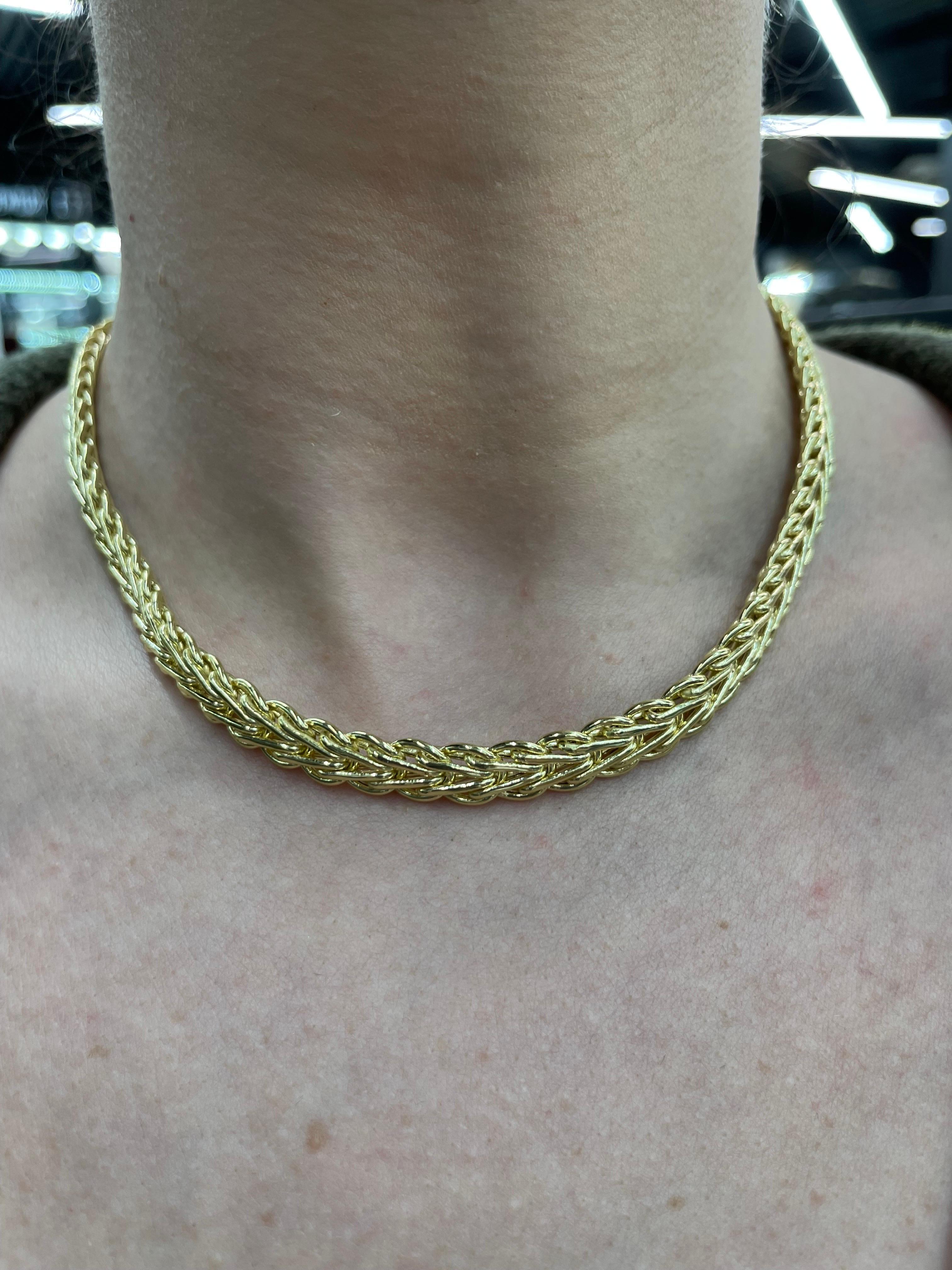 Women's 14 Karat Yellow Gold Byzantine Diamond Necklace 21 Grams Turkey For Sale