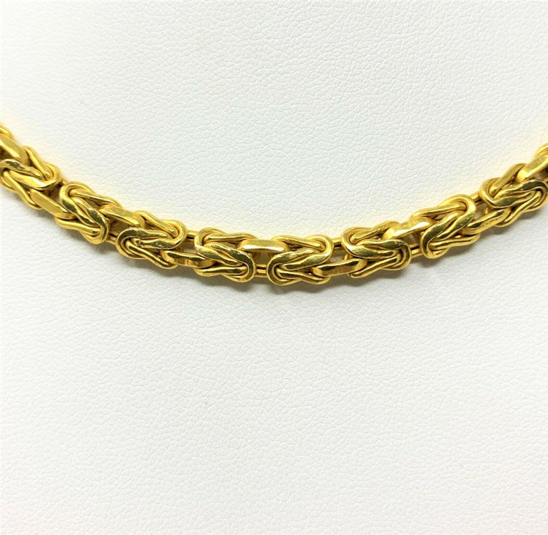 14 Karat Yellow Gold Byzantine Link Chain Necklace For Sale at 1stDibs