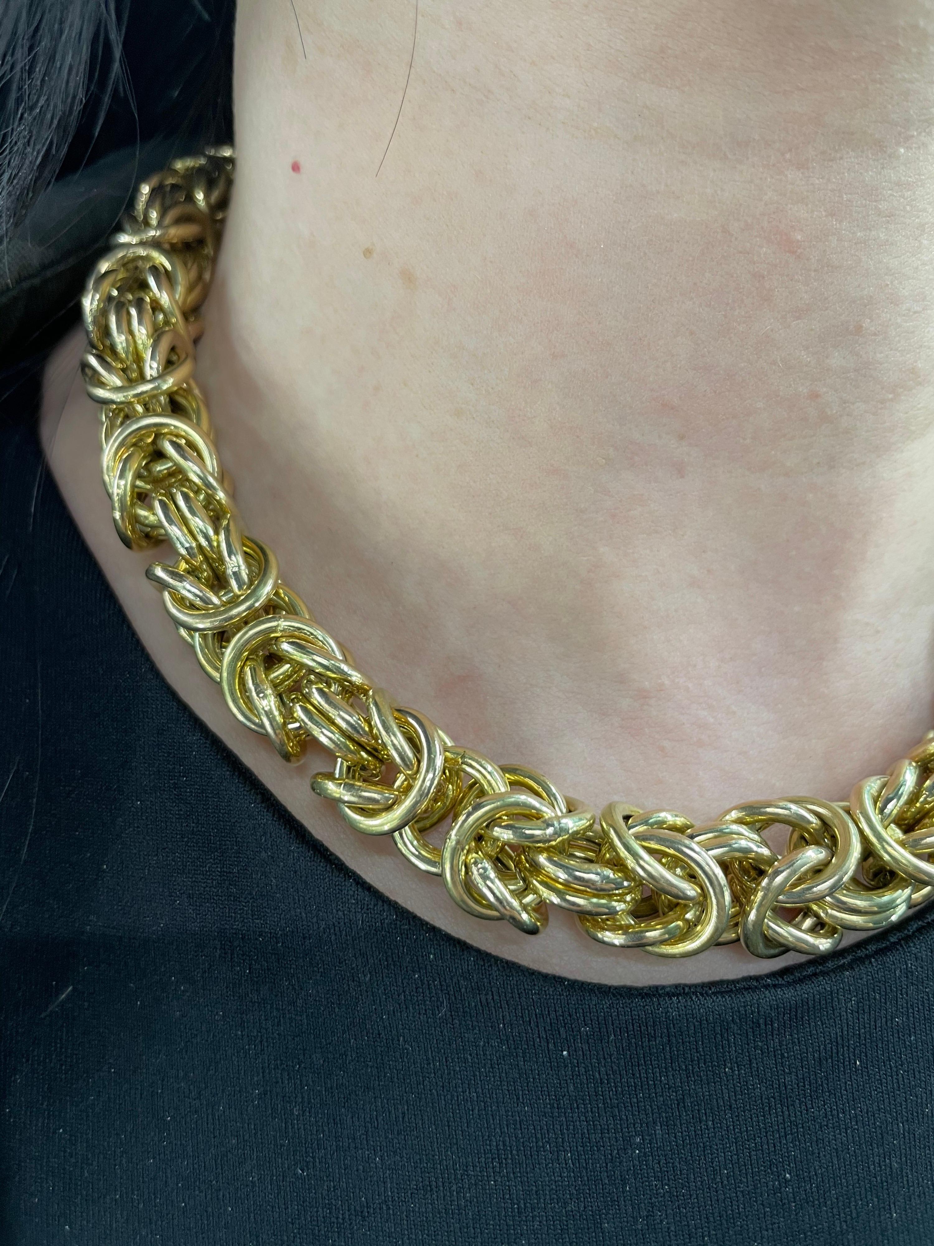 14 Karat Yellow Gold Byzantine Style Necklace 105.6 Grams In Excellent Condition For Sale In New York, NY