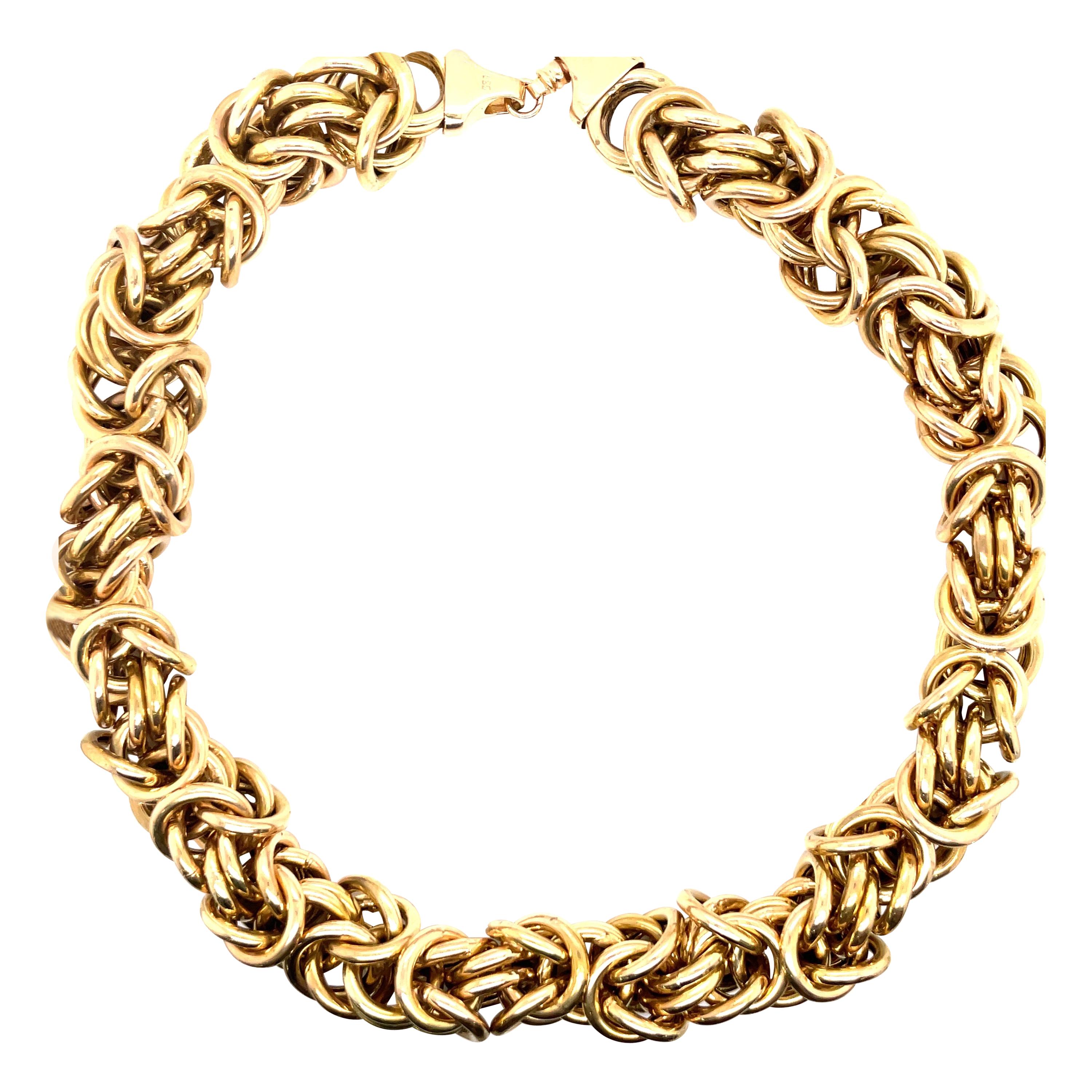 14 Karat Yellow Gold Byzantine Style Necklace 105.6 Grams For Sale