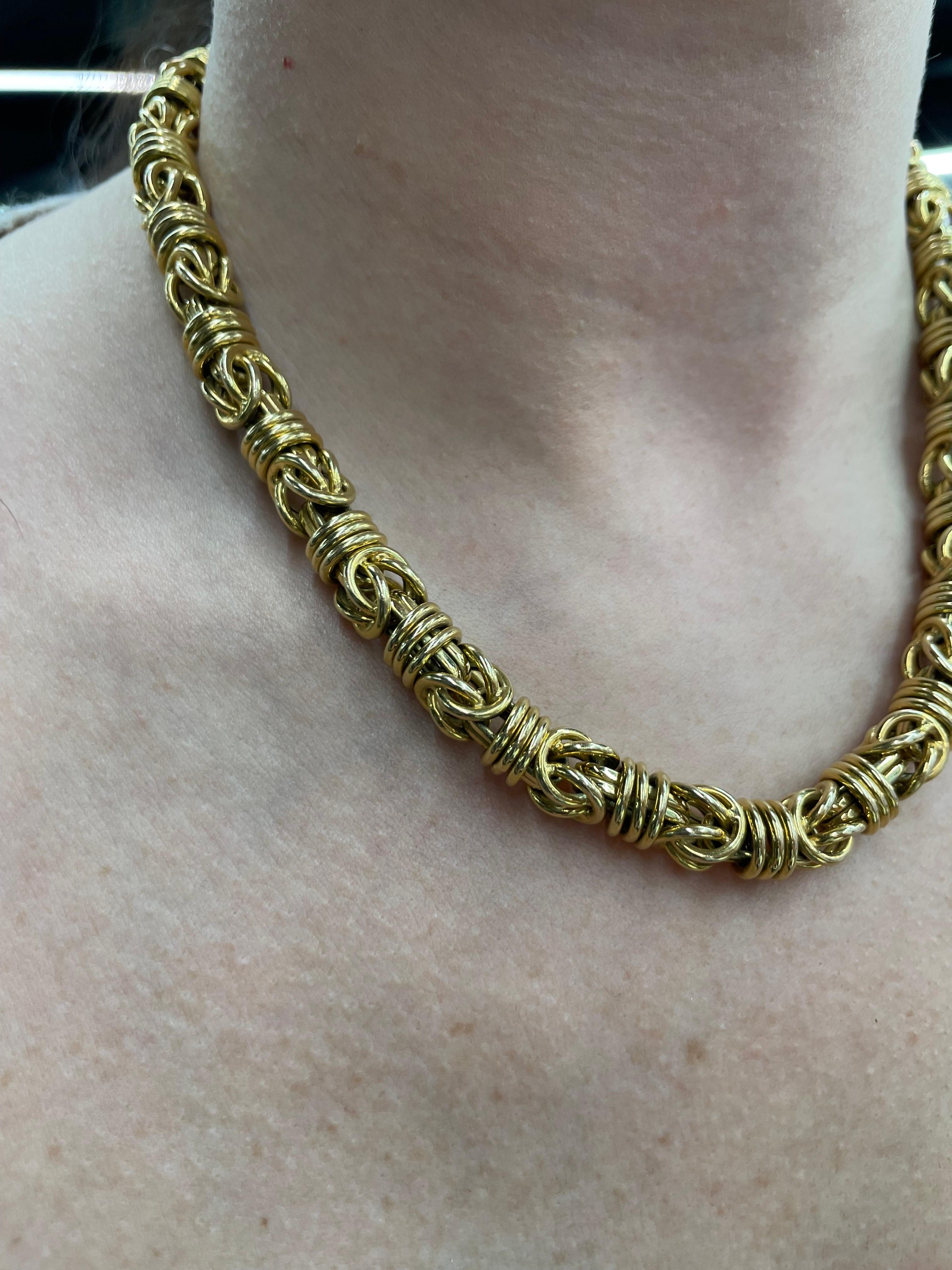 14 Karat Yellow Gold Byzantine Wide Necklace 70 Grams 18.5 Inches Made In Italy For Sale 4