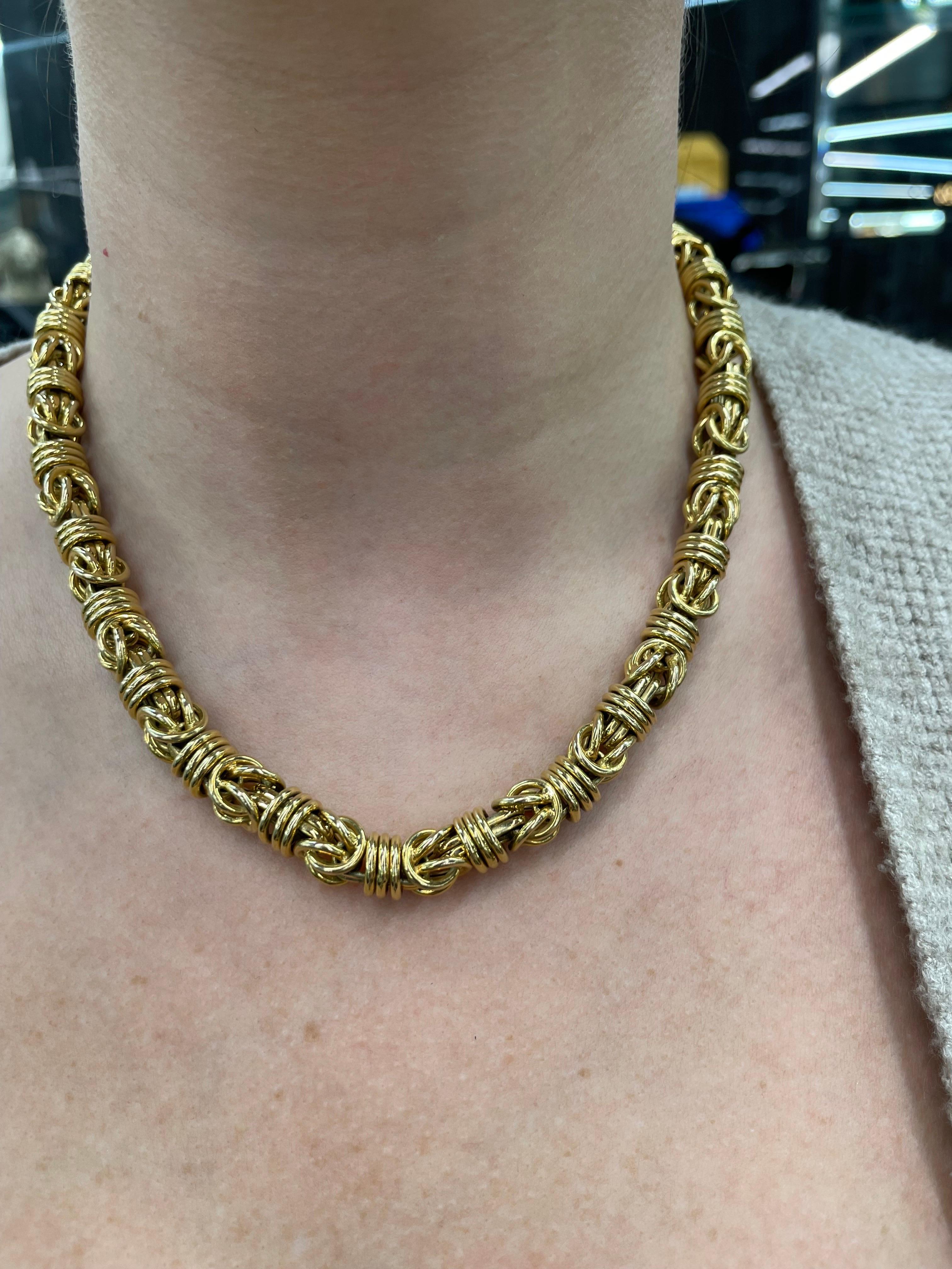 14 Karat Yellow Gold Byzantine Wide Necklace 70 Grams 18.5 Inches Made In Italy For Sale 5