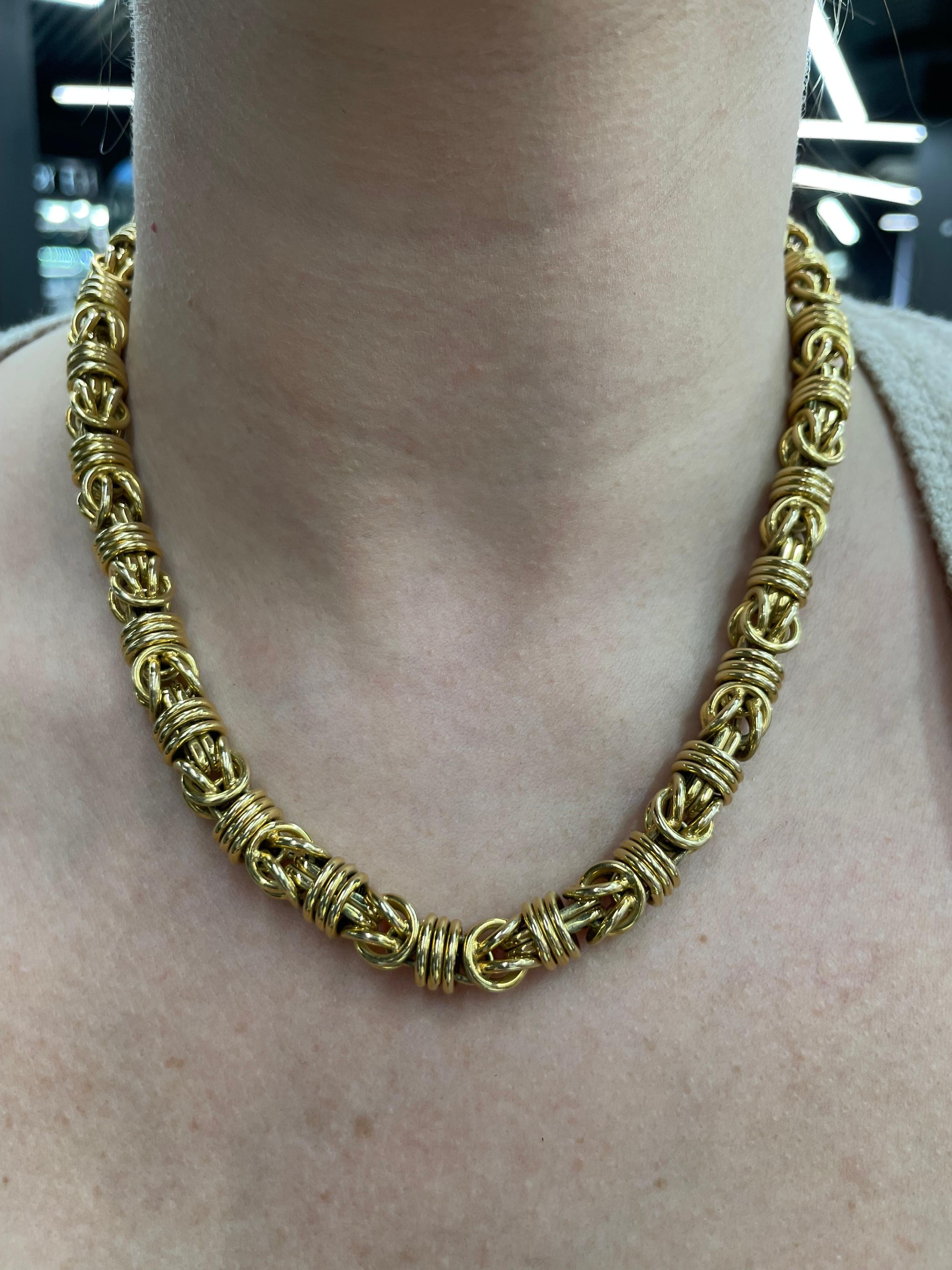 14 Karat Yellow Gold Byzantine Wide Necklace 70 Grams 18.5 Inches Made In Italy For Sale 6