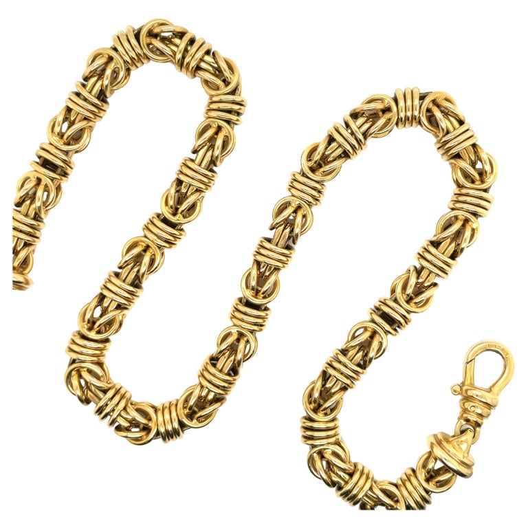 14 Karat Yellow Gold Byzantine Wide Necklace 70 Grams Inches