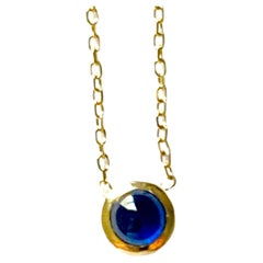 14 Karat Gelbgold Kabel-Halskette mit rundem Cabochon-Saphir in Lünettenfassung, 16 Zoll
