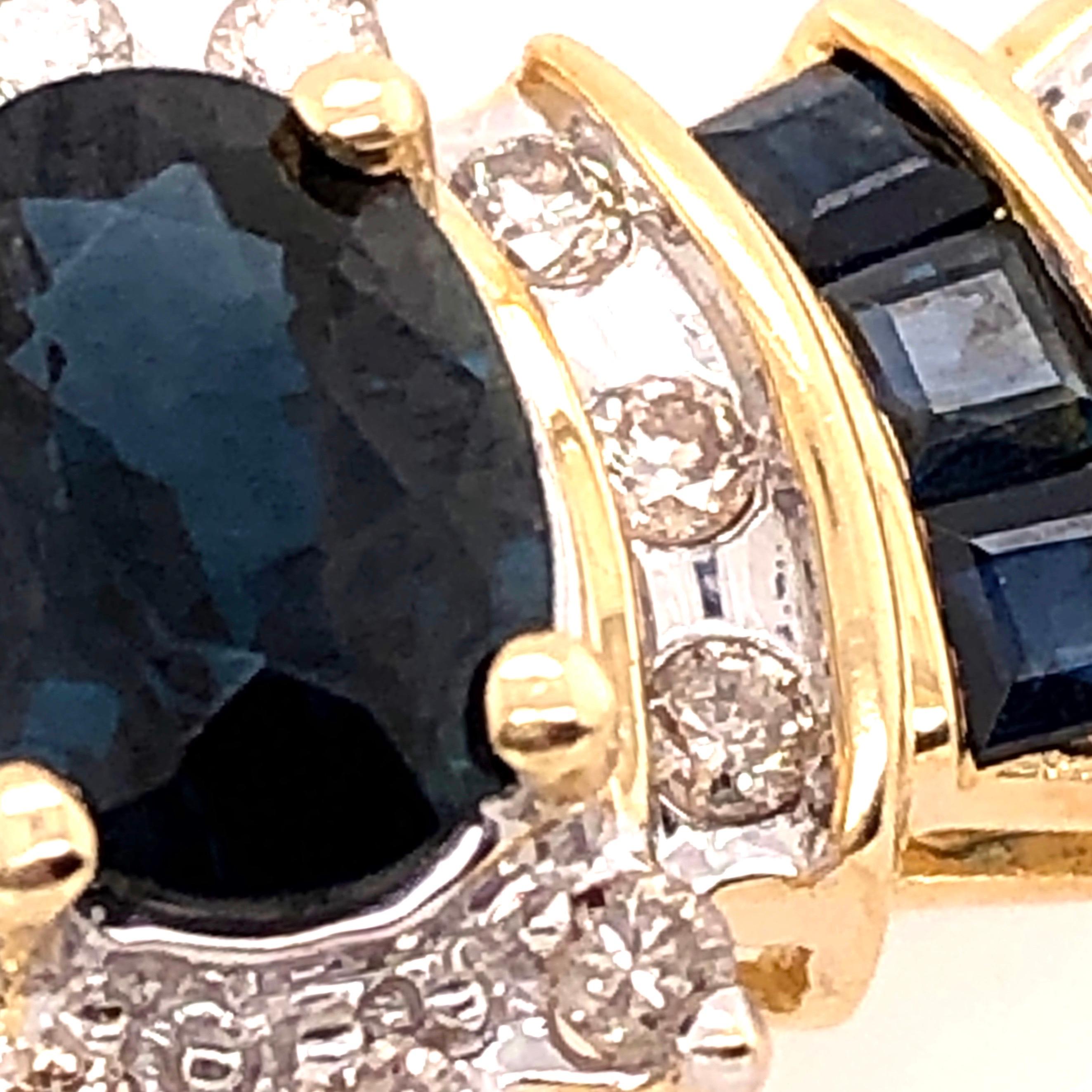14 Karat Yellow Gold Cable Necklace with Oval Sapphire 1.00 Total Diamond Weight For Sale 7