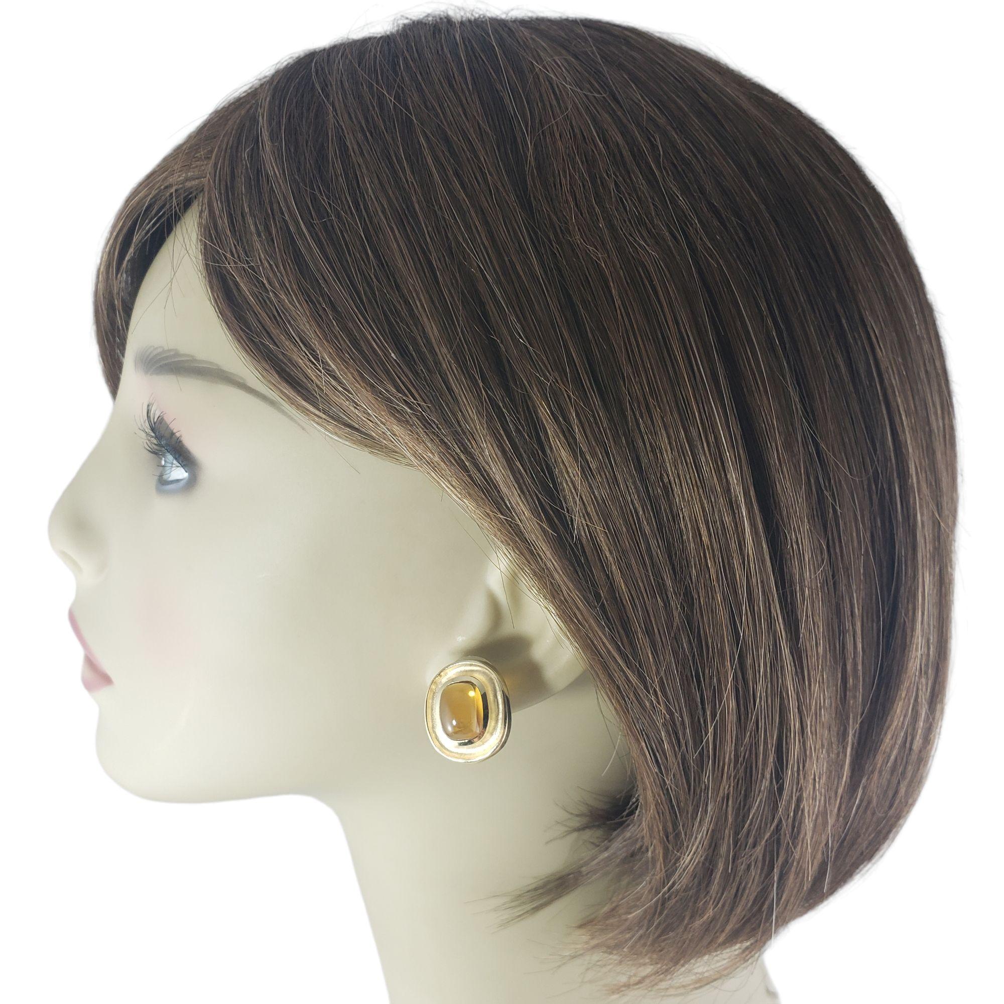 Boucles d'oreilles en or jaune 14 carats avec cabochon de citrine n°14839 en vente 1