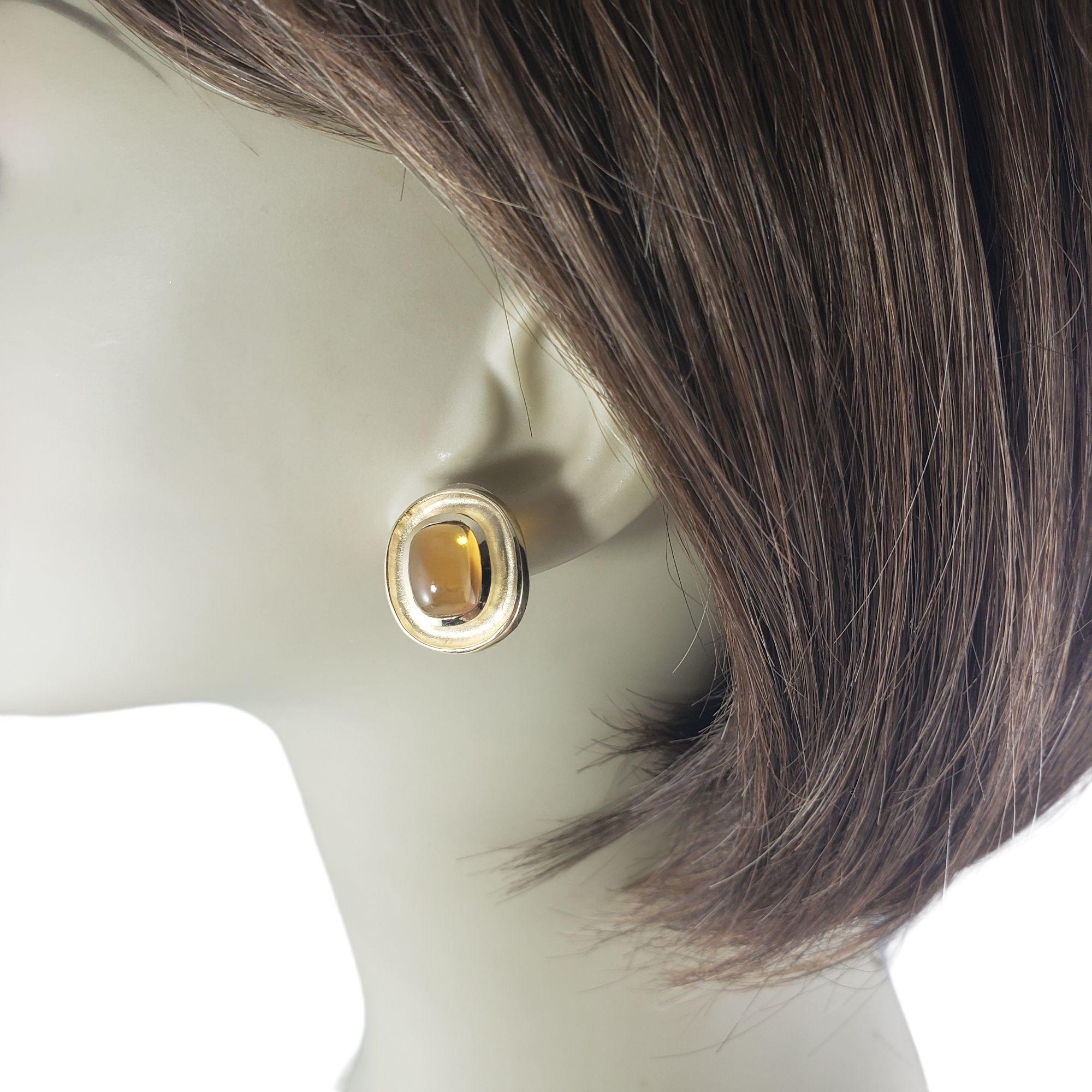 Boucles d'oreilles en or jaune 14 carats avec cabochon de citrine n°14839 en vente 2