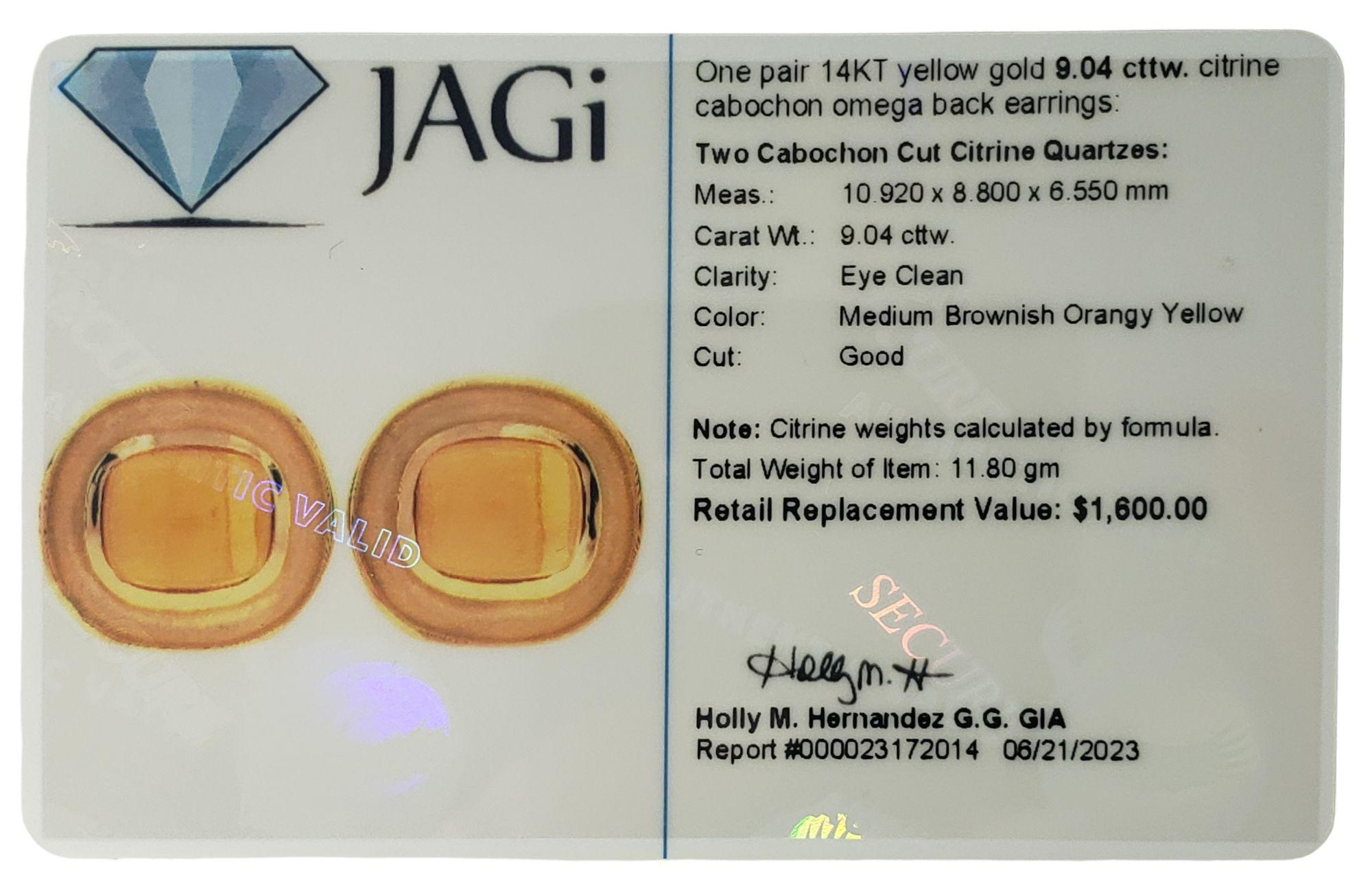 Boucles d'oreilles en or jaune 14 carats avec cabochon de citrine n°14839 en vente 3