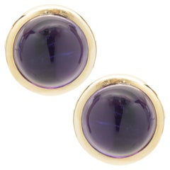 14 Karat Yellow Gold Cabochon Cut Amethyst Button Stud Earrings