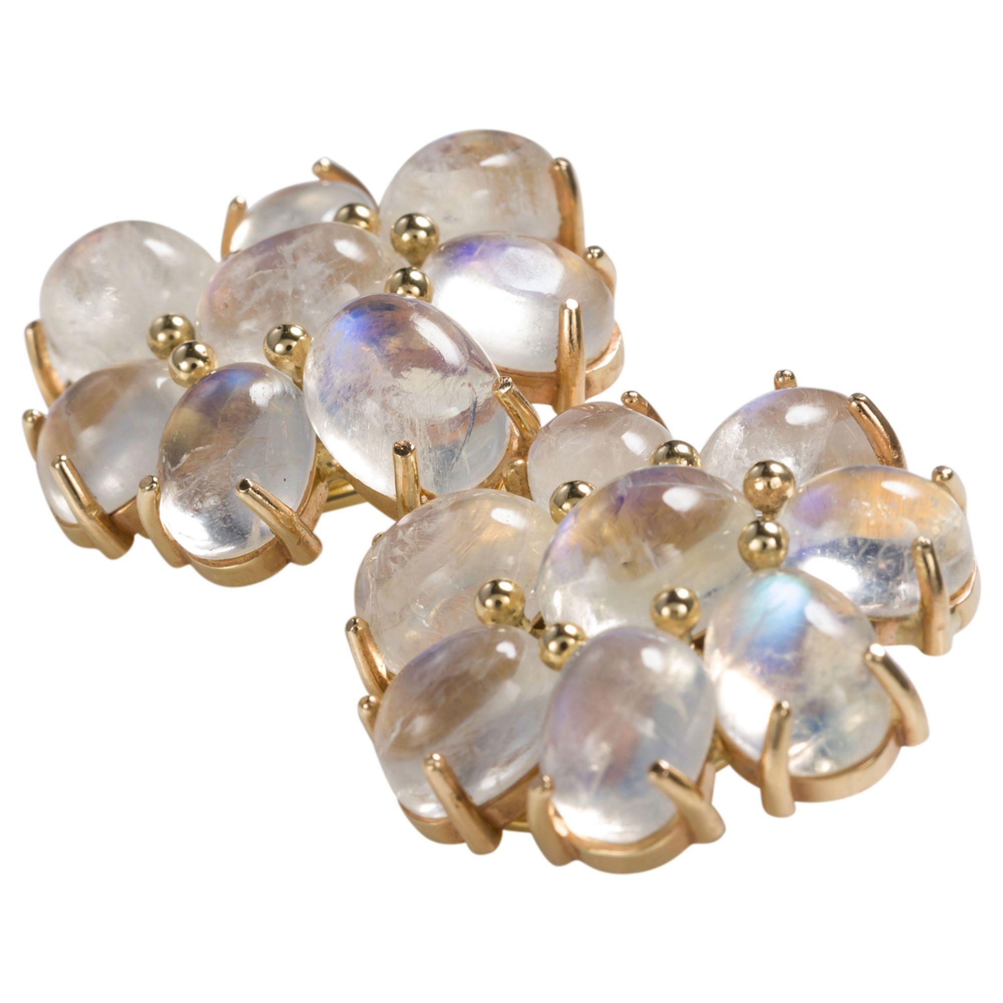 Moonstones are the most magical gemstone. Featuring a gemmological phenomenon called Adularescence which is when a blue schiller moves across the gemstone. In different light directions this can be seen and it is quite hypnotic. These earrings