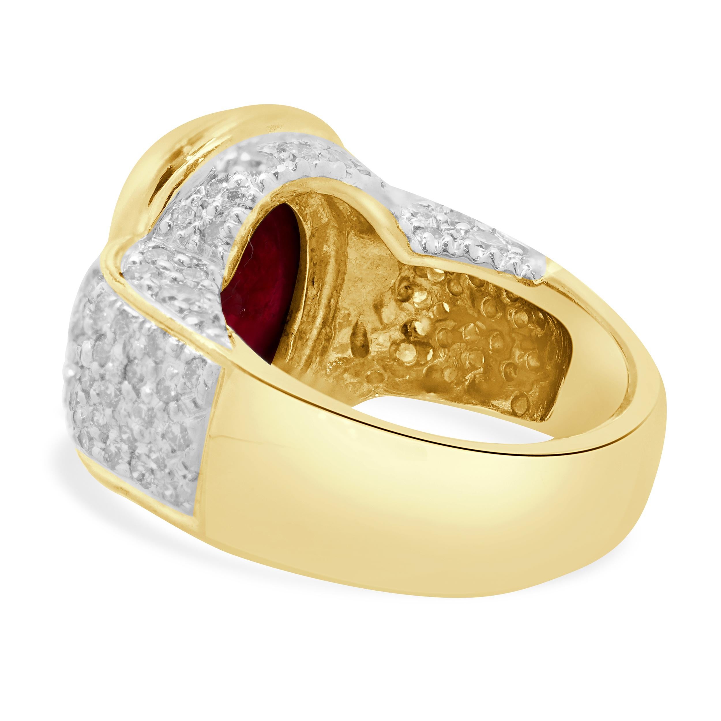 14 Karat Yellow Gold Cabochon Cut Ruby and Pave Diamond Ring In Excellent Condition In Scottsdale, AZ