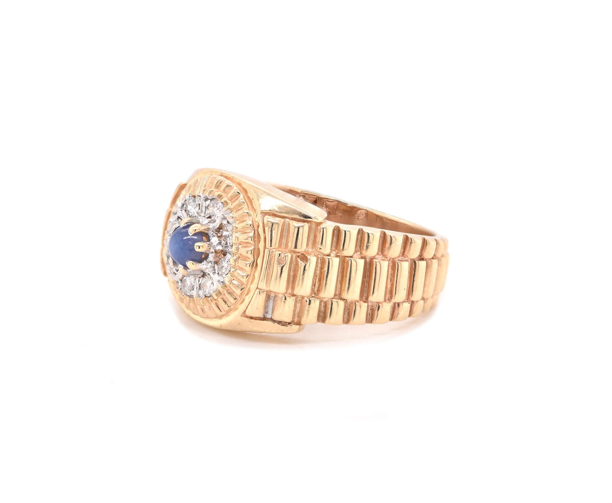 Material: 14K yellow gold
Diamond: 8 round cut = .25cttw
Color: H
Clarity: SI1
Ring Size: 10.5 (please allow up to 2 additional business days for sizing requests)
Dimensions: ring top measures 14.65mm wide
Weight: 12.40 grams
