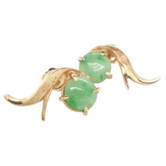 14 Karat Yellow Gold Cabochon Jadeite Jade Stud Earrings