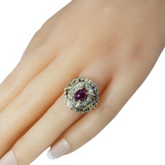 14 Karat Yellow Gold Natural Cabochon Ruby and Diamond Ring