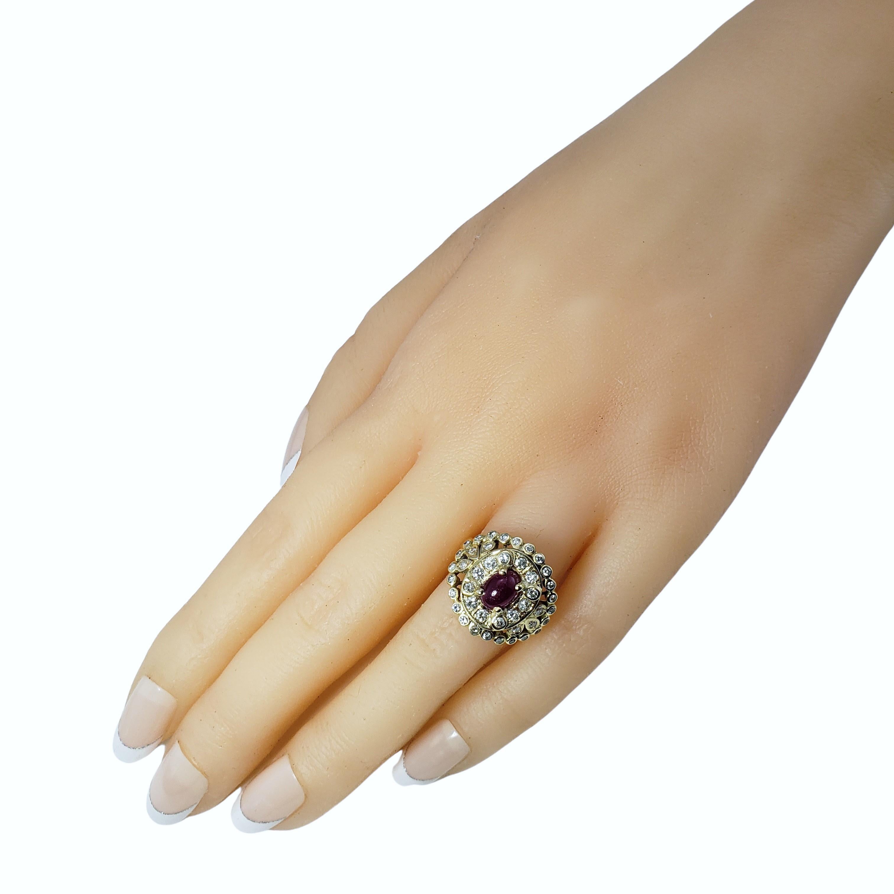 14 Karat Yellow Gold Natural Cabochon Ruby and Diamond Ring In Good Condition For Sale In Washington Depot, CT