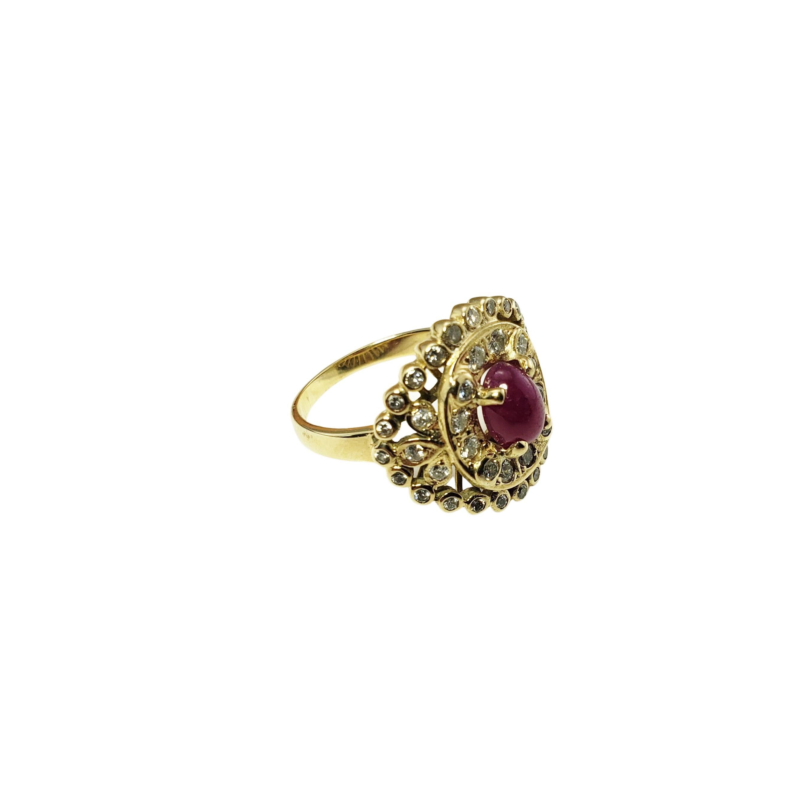 14 Karat Yellow Gold Natural Cabochon Ruby and Diamond Ring For Sale 1