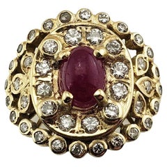 Vintage 14 Karat Yellow Gold Natural Cabochon Ruby and Diamond Ring