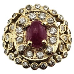 14 Karat Yellow Gold Natural Cabochon Ruby and Diamond Ring