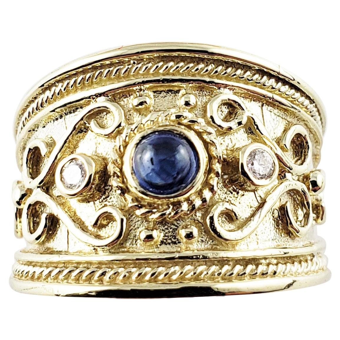 14 Karat Yellow Gold Cabochon Natural Sapphire and Diamond Band Ring