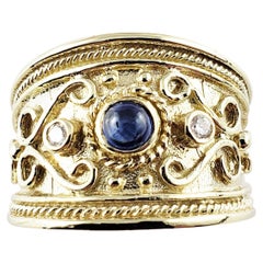 14 Karat Yellow Gold Cabochon Natural Sapphire and Diamond Band Ring