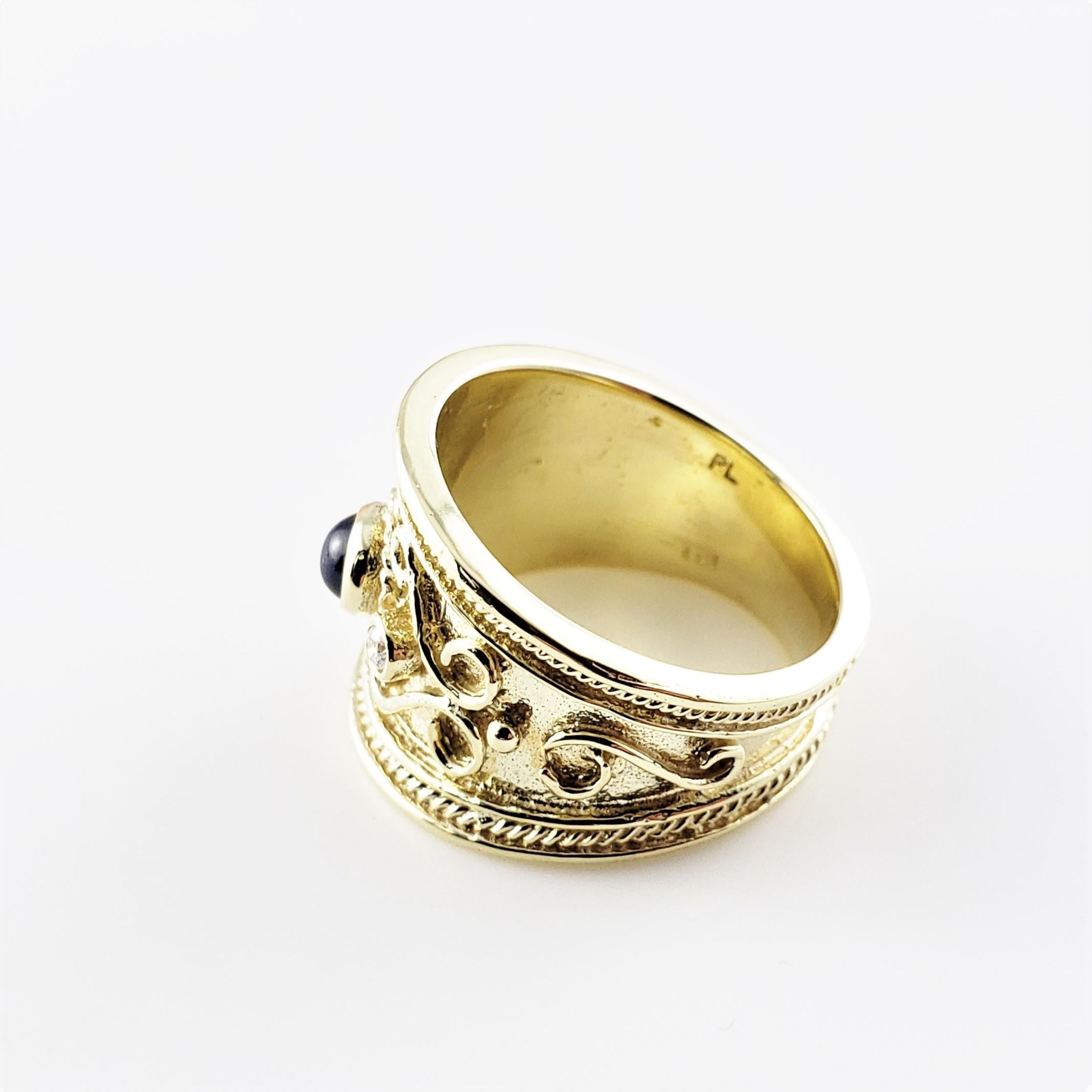 Women's 14 Karat Yellow Gold Cabochon Natural Sapphire and Diamond Band Ring