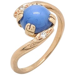 14 Karat Yellow Gold Cabochon Star Sapphire and Diamond Ring