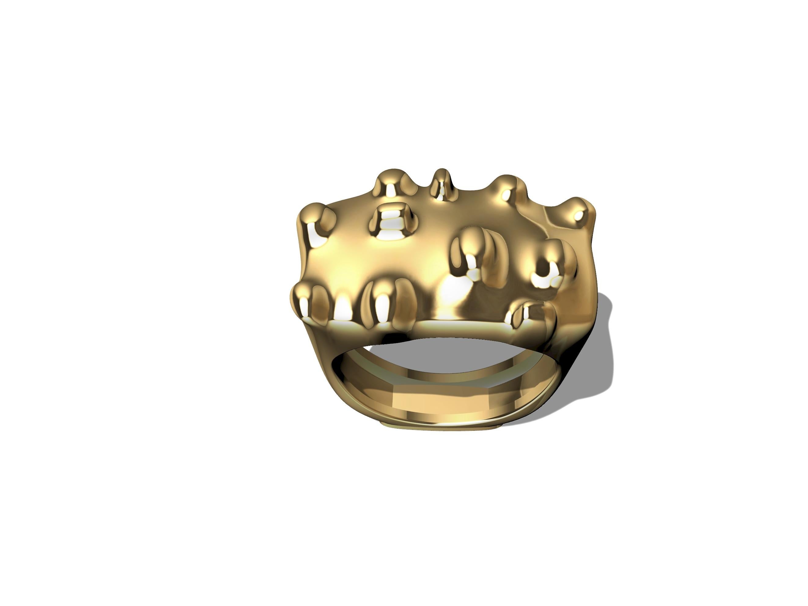 En vente :  Bague sculptée Cactus en or jaune 14 carats 10