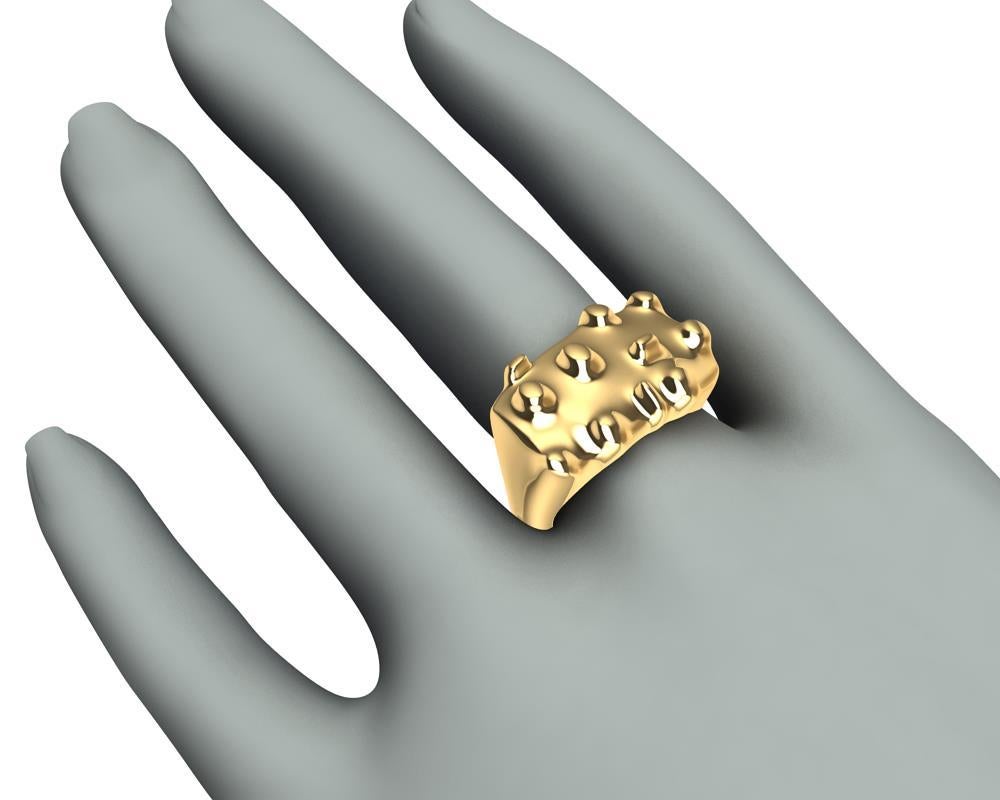 En vente :  Bague sculptée Cactus en or jaune 14 carats 7