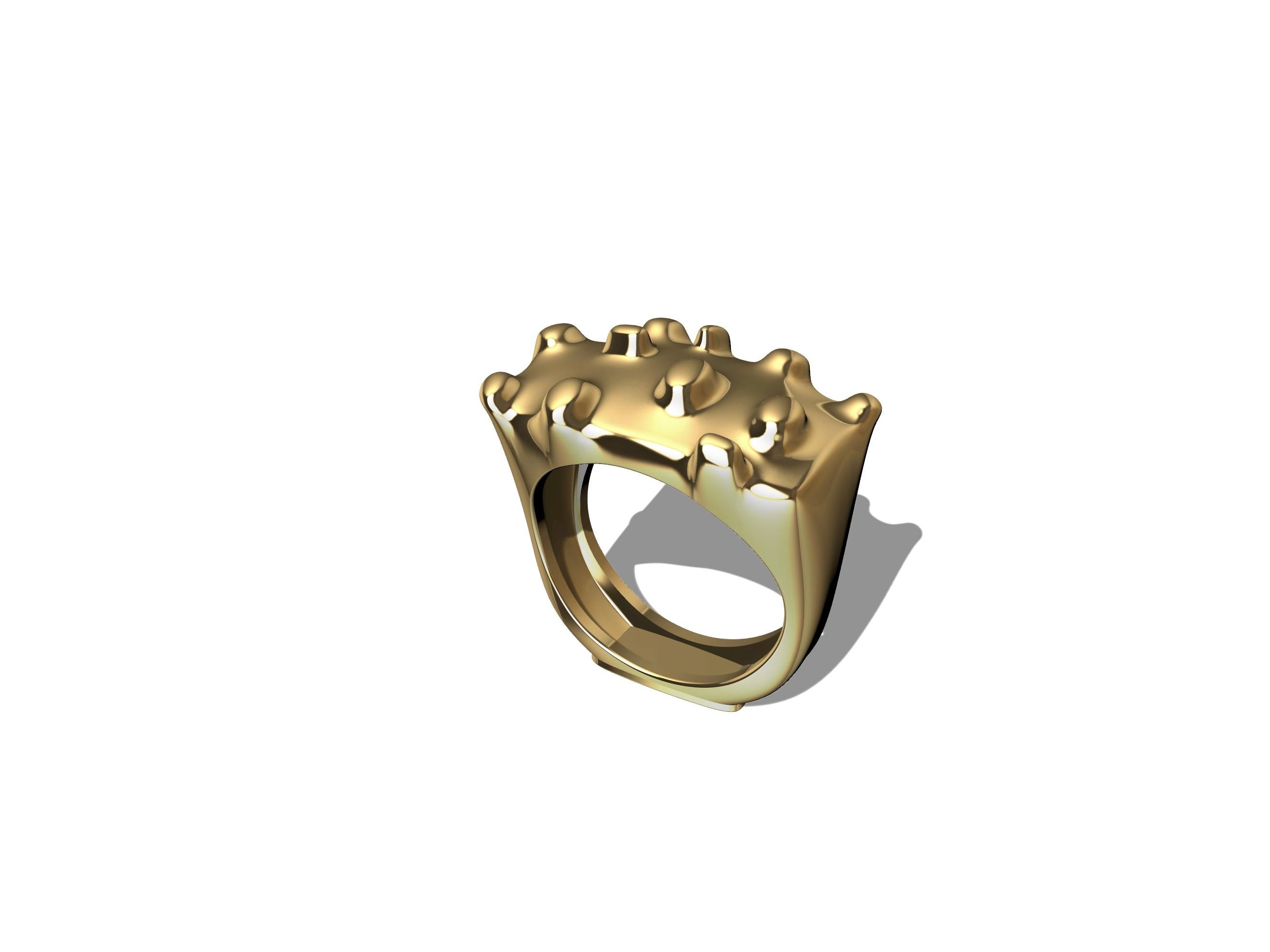 En vente :  Bague sculptée Cactus en or jaune 14 carats 9