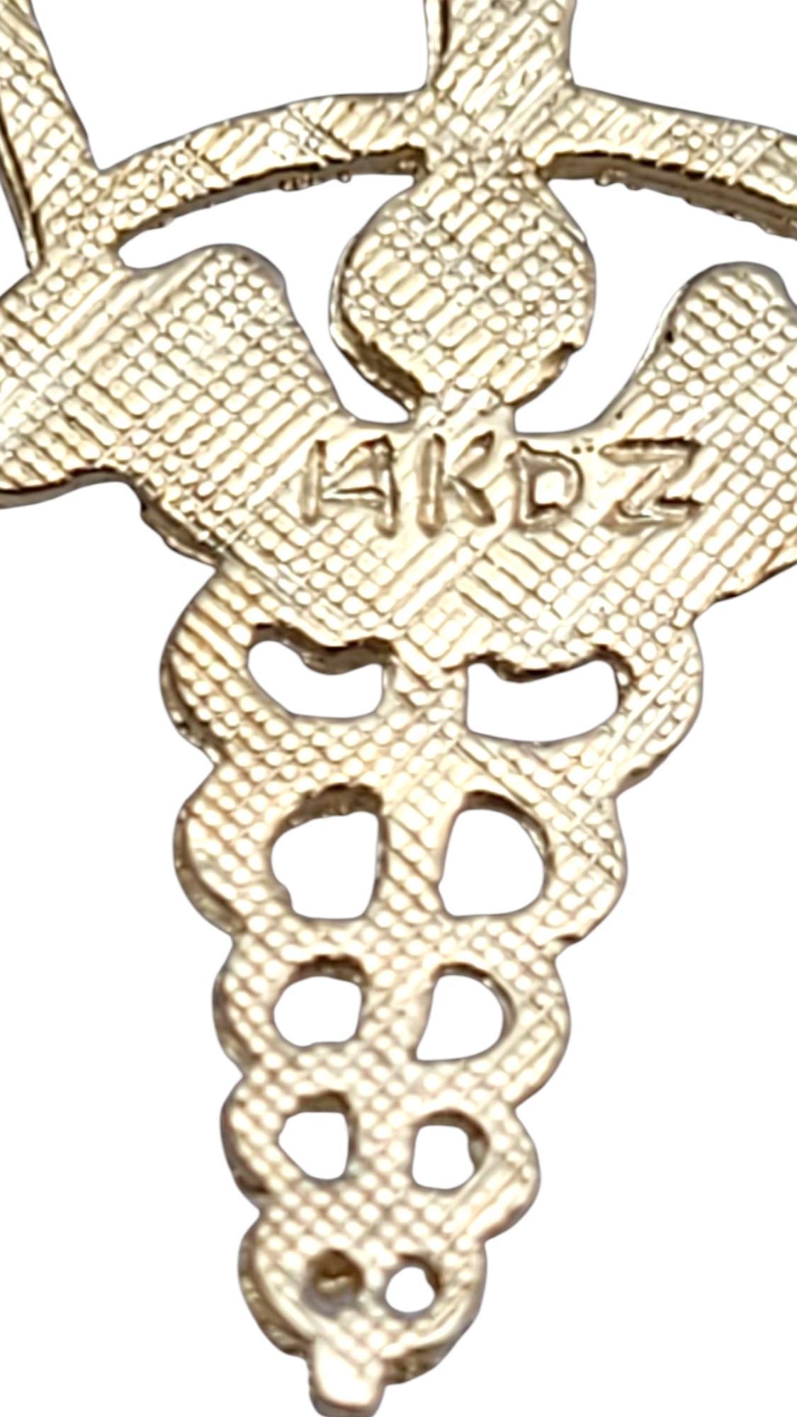 14 Karat Yellow Gold Caduceus Symbol of Medicine Charm #21628 In condizioni buone in vendita a Washington Depot, CT