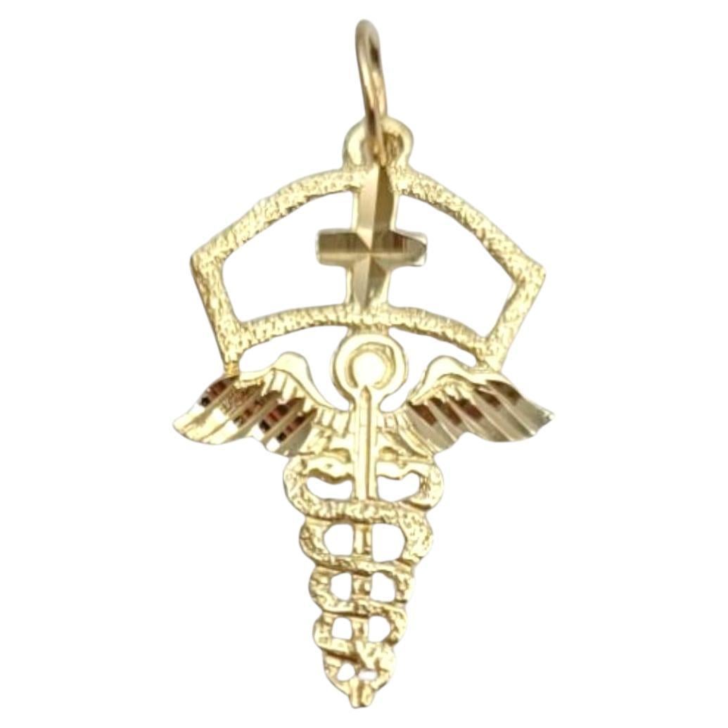 14 Karat Yellow Gold Caduceus Symbol of Medicine Charm #21628 in vendita