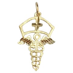14 Karat Yellow Gold Caduceus Symbol of Medicine Charm #21628