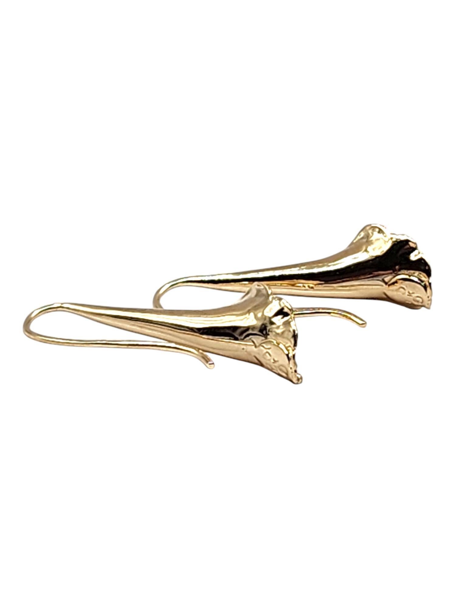 14 Karat Yellow Gold Calla Lily Dangle Earrings #20491 In Good Condition In Washington Depot, CT