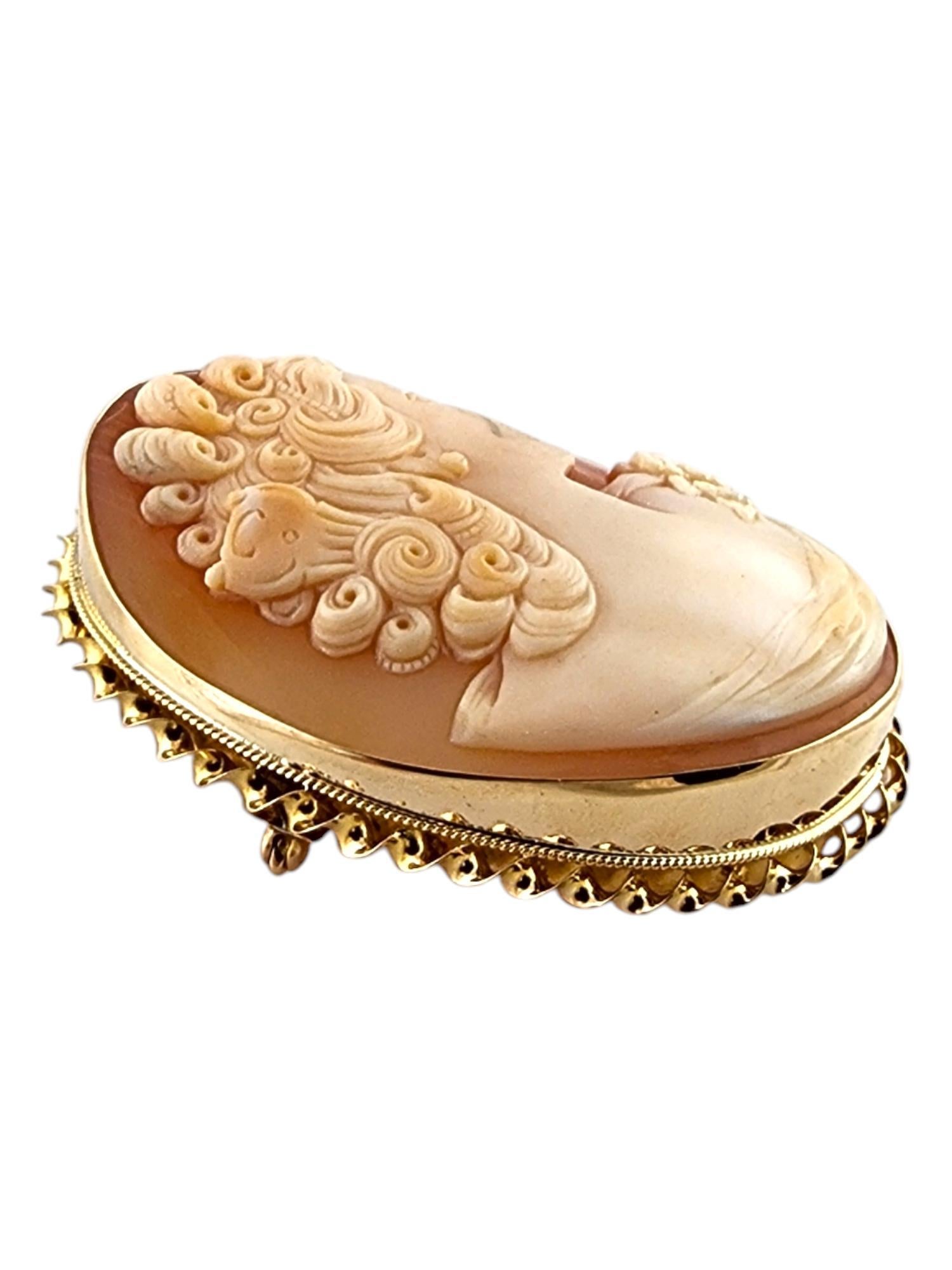 Victorian 14 Karat Yellow Gold Cameo Brooch/Pendant #19797 For Sale