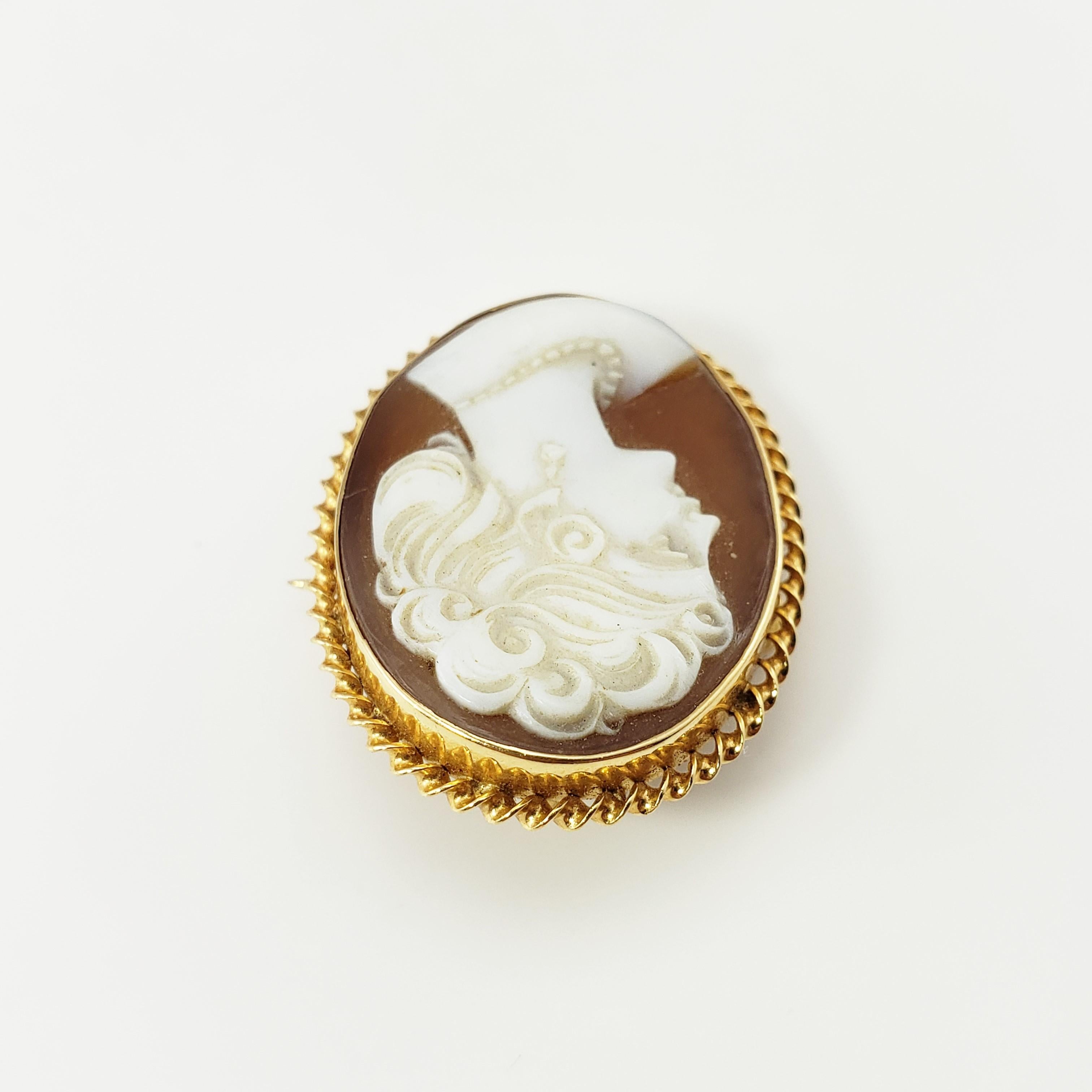 Women's or Men's 14 Karat Yellow Gold Cameo Brooch/Pendant