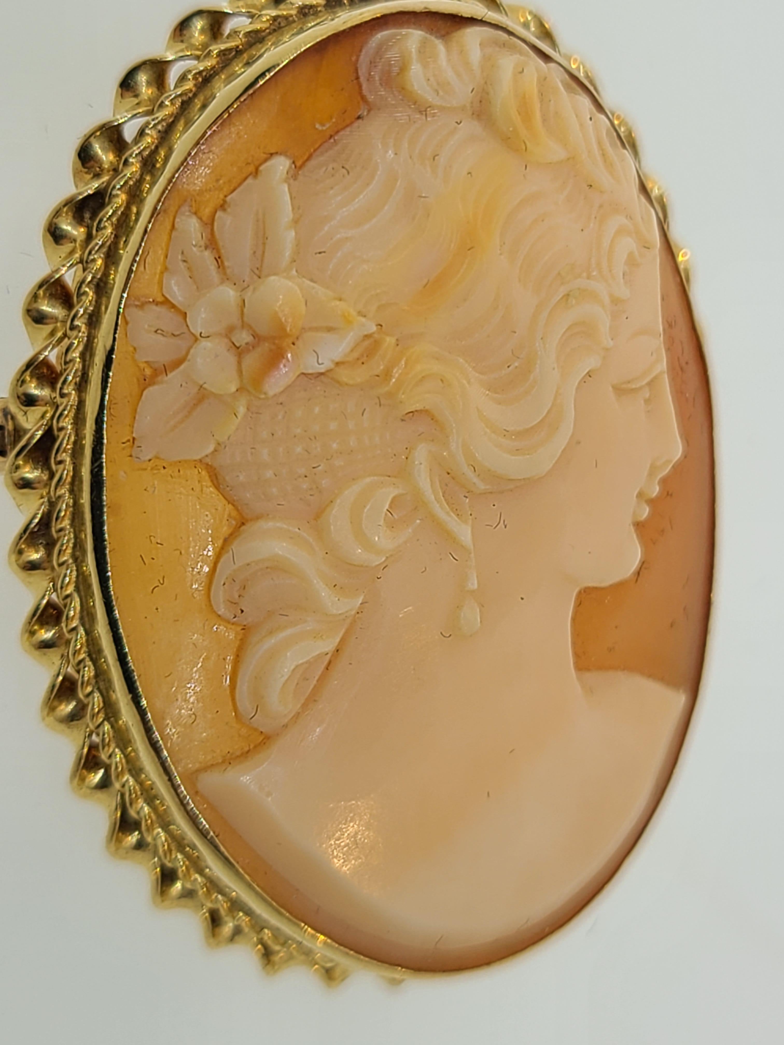 14 Karat Yellow Gold Cameo Brooch Pendant In Good Condition In Endwell, NY