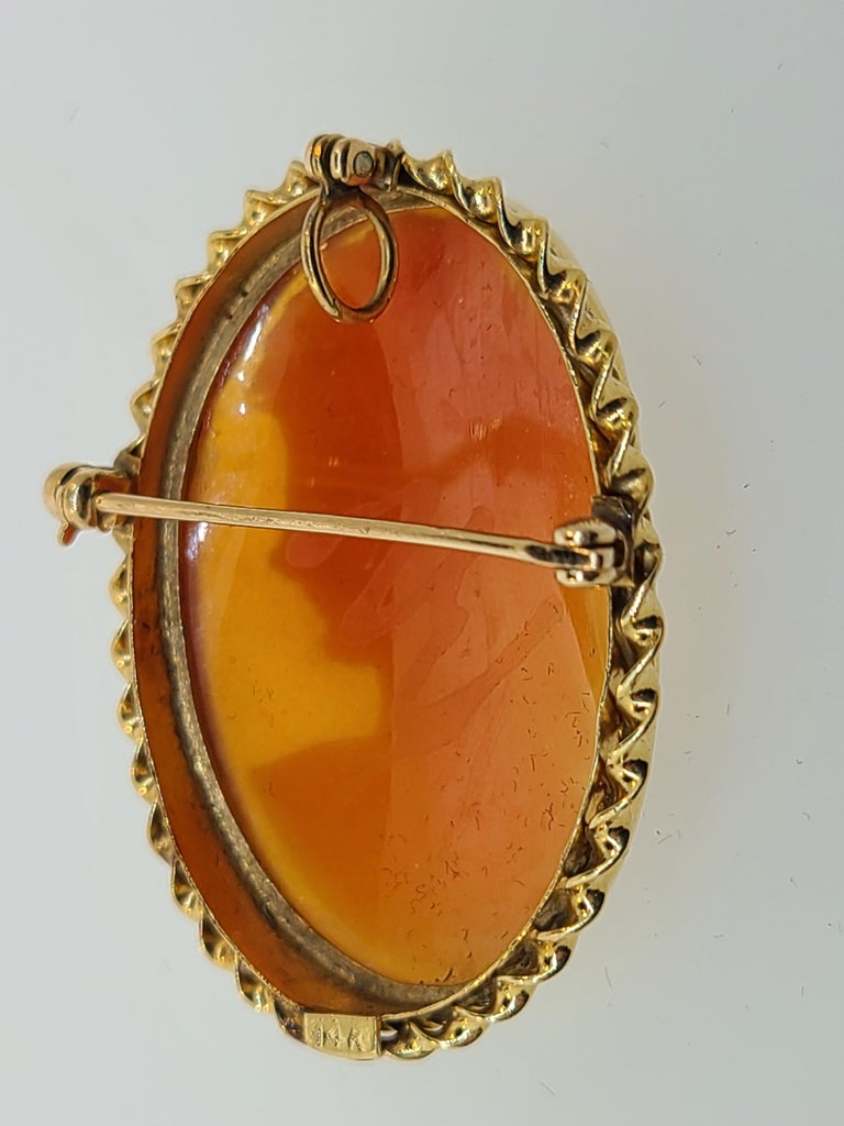14 Karat Yellow Gold Cameo Brooch Pendant For Sale at 1stDibs