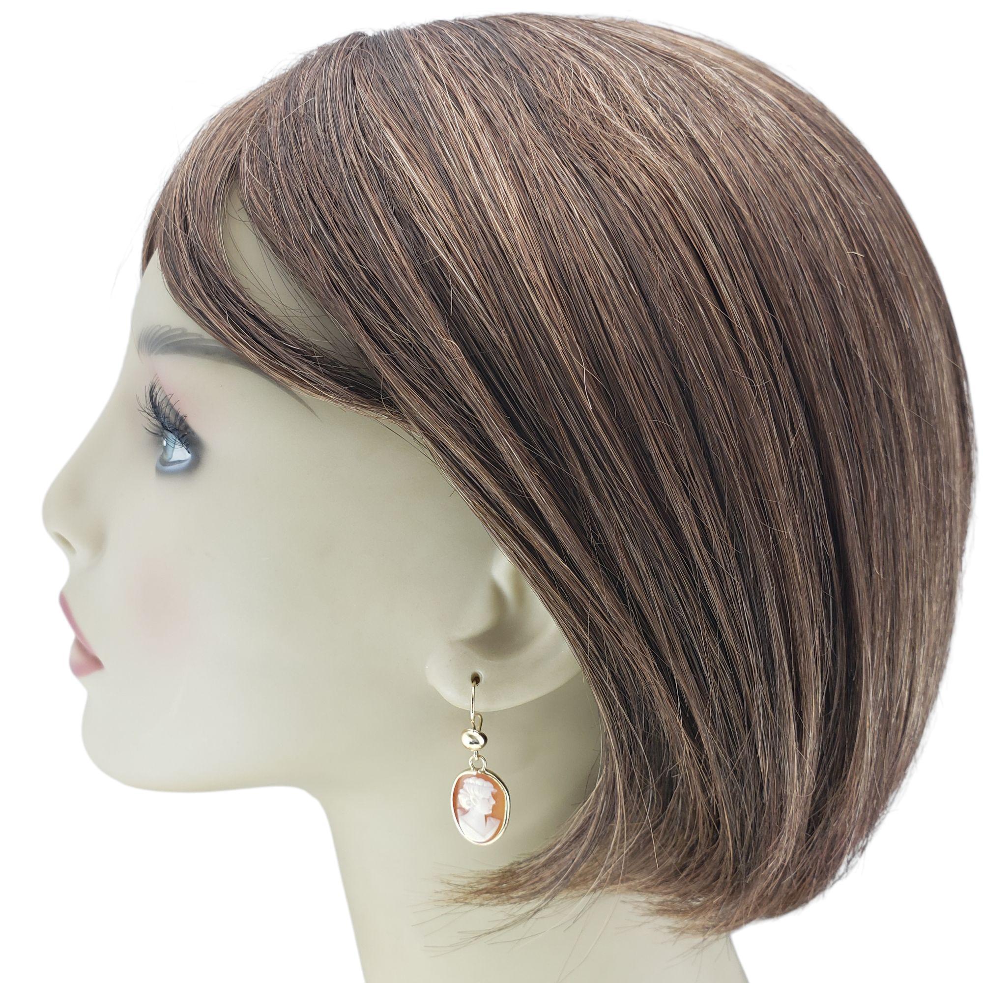 14 Karat Yellow Gold Cameo Dangle Earrings #21336 For Sale 2
