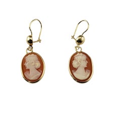 Pendientes colgantes de camafeo de oro amarillo de 14 quilates #21336