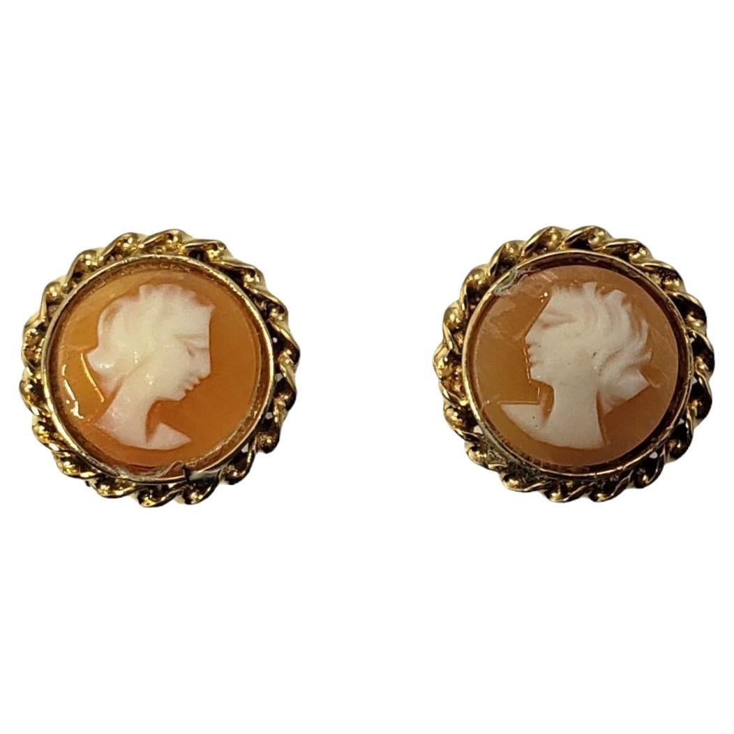 14 Karat Yellow Gold Cameo Earrings #13289 For Sale