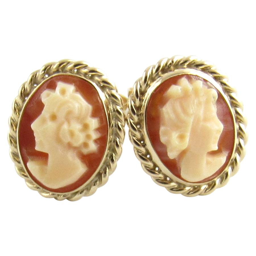 14 Karat Yellow Gold Cameo Earrings For Sale