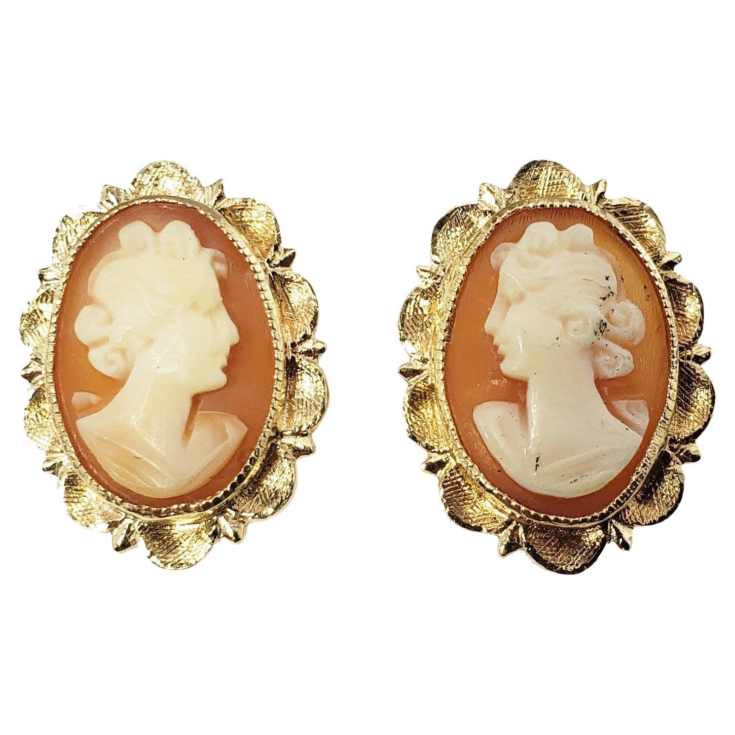 14 Karat Yellow Gold Cameo Earrings For Sale